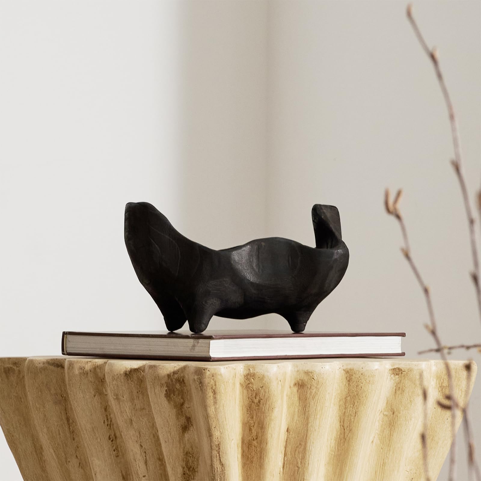DN DECONATION Deko Schale Schwarz aus Eichenholz Dekoschale Unregelmäßig Holzschale Teak Bonbon Schale 23,5x14 cm Ablageschale Natur Schlüsselablage für Tischdeko Wohnzimmer, Küche, Flur