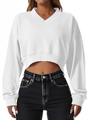 V-Neck Cropped Sweatshirt