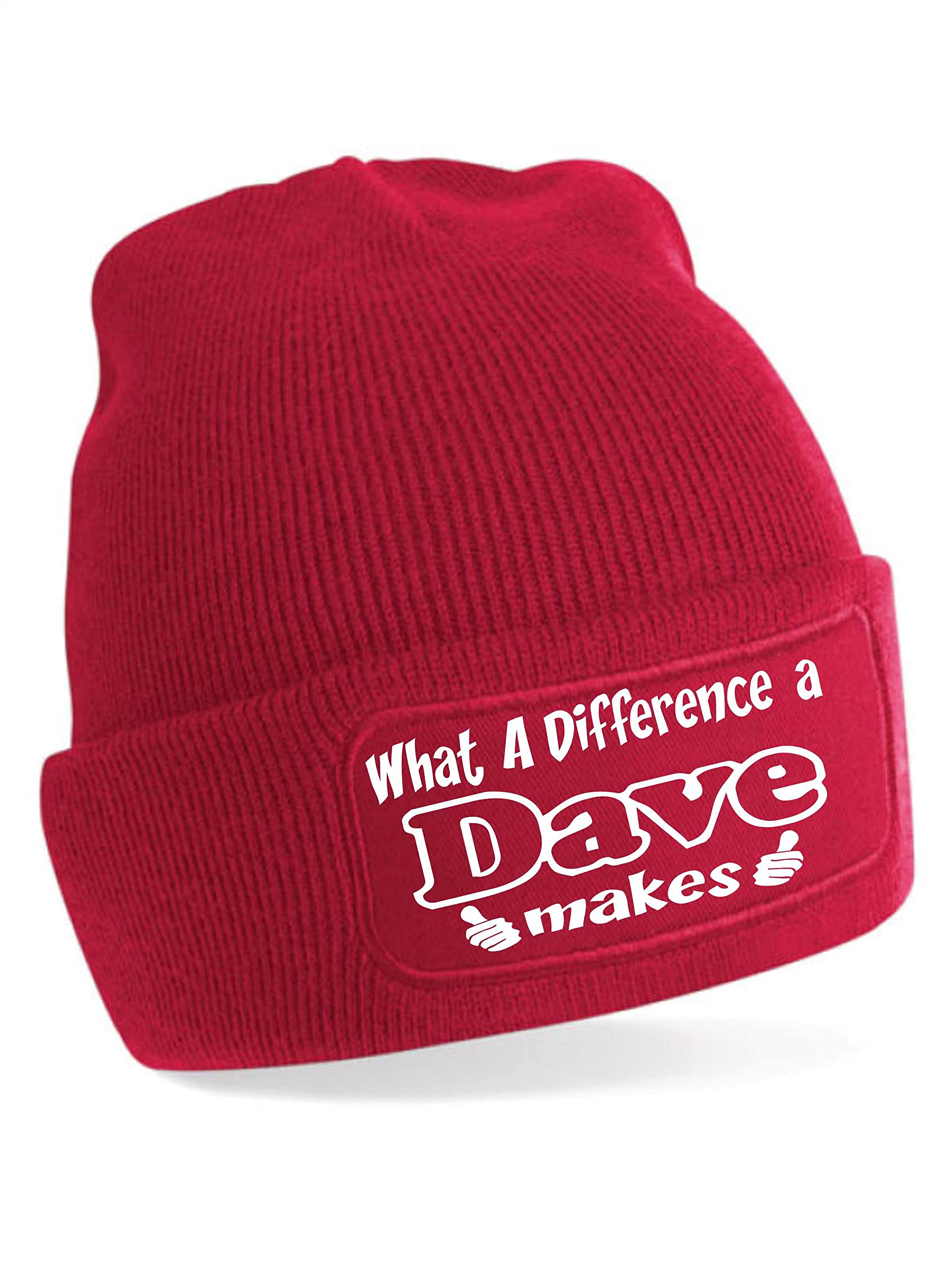 Print4U What Difference A Dave Makes Gift for Men Fathers Day Beanie Hat Red