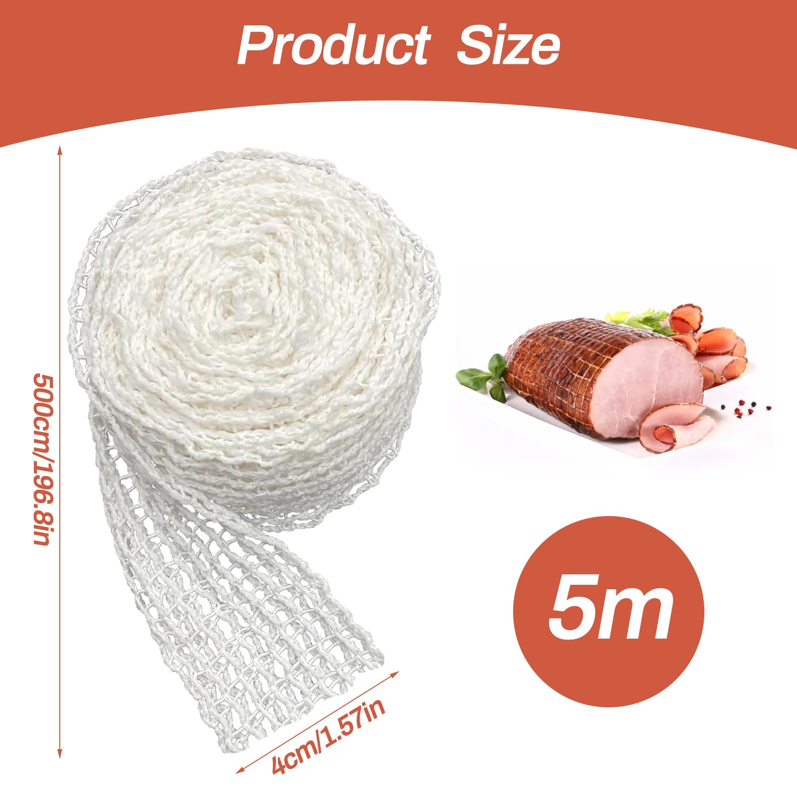 5m Schinkennetz Aus Baumwoll-Latex-Gemisch – Elastisch, Hitzebeständig Bis 100°C, Ideal Zum Räuchern, Braten & Aufhängen Von Fleisch (weiß, 16er Maschen)