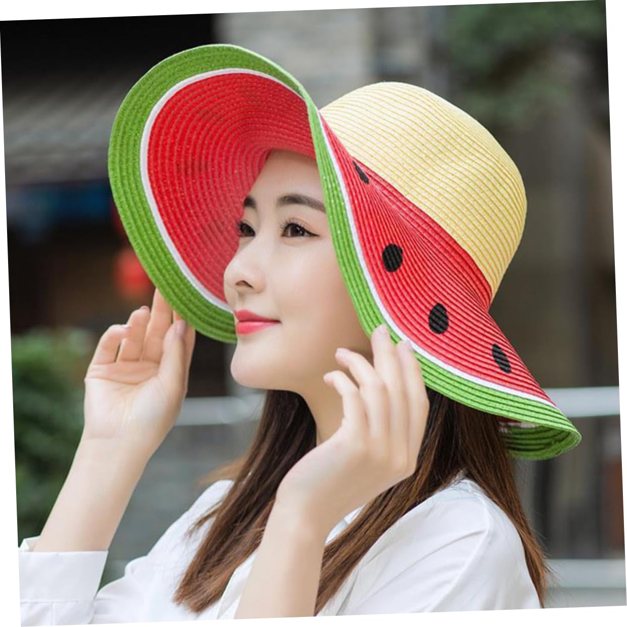 Zerodeko Sombrero de Paja de ala Ancha Diseño de Sandía para Niñas de 3 a 8 Años, Protección UV y Plegable para Verano, Playa y Camping al Aire Libre