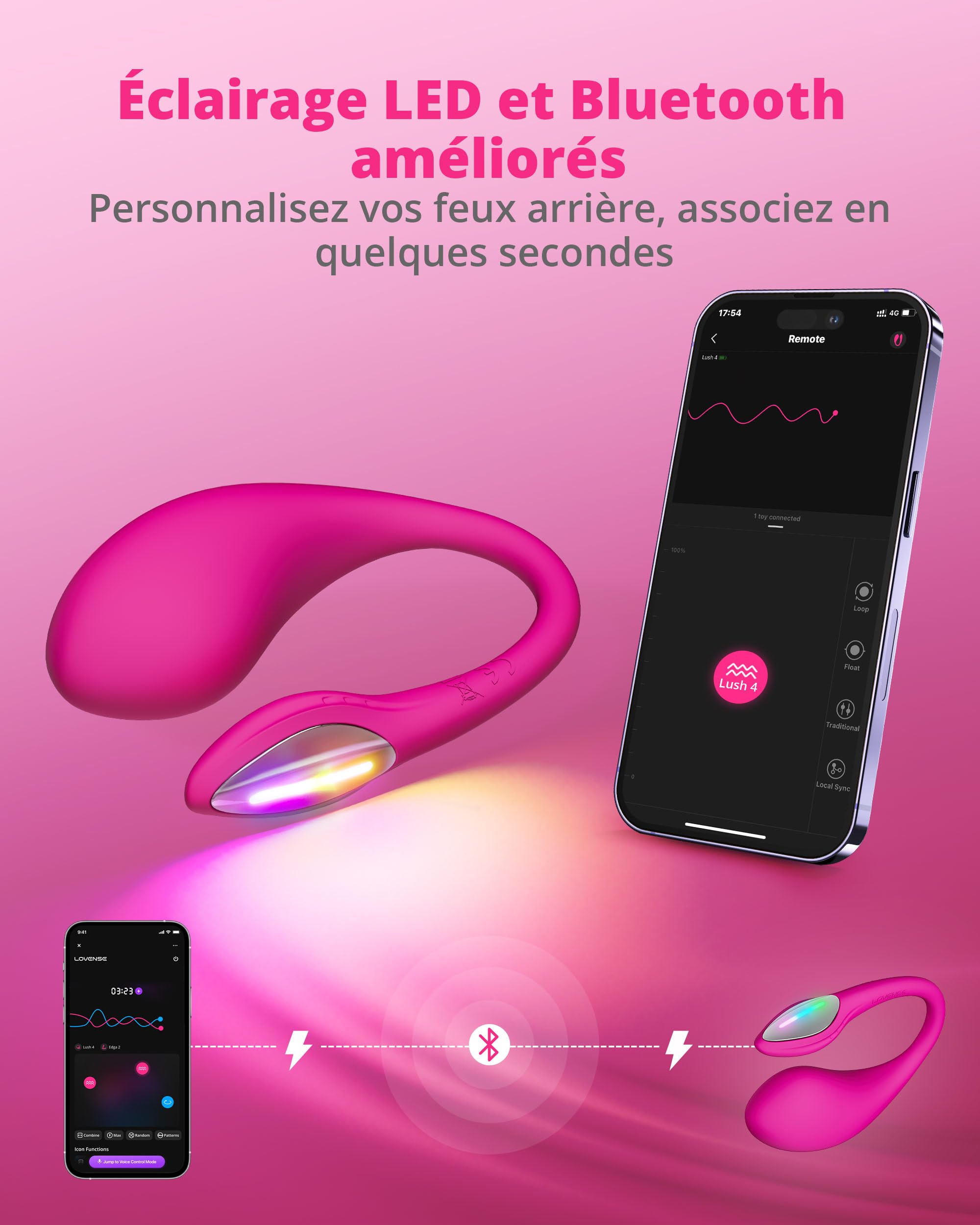 LOVENSE Lush 4 Vibromasseur Point G Connecté Œuf Vibrant Femme à Distance | Contrôle via application, Charge Rapide 5 Min = 60 Min, Étanche IPX7 avec LED, Télécommandé Couple