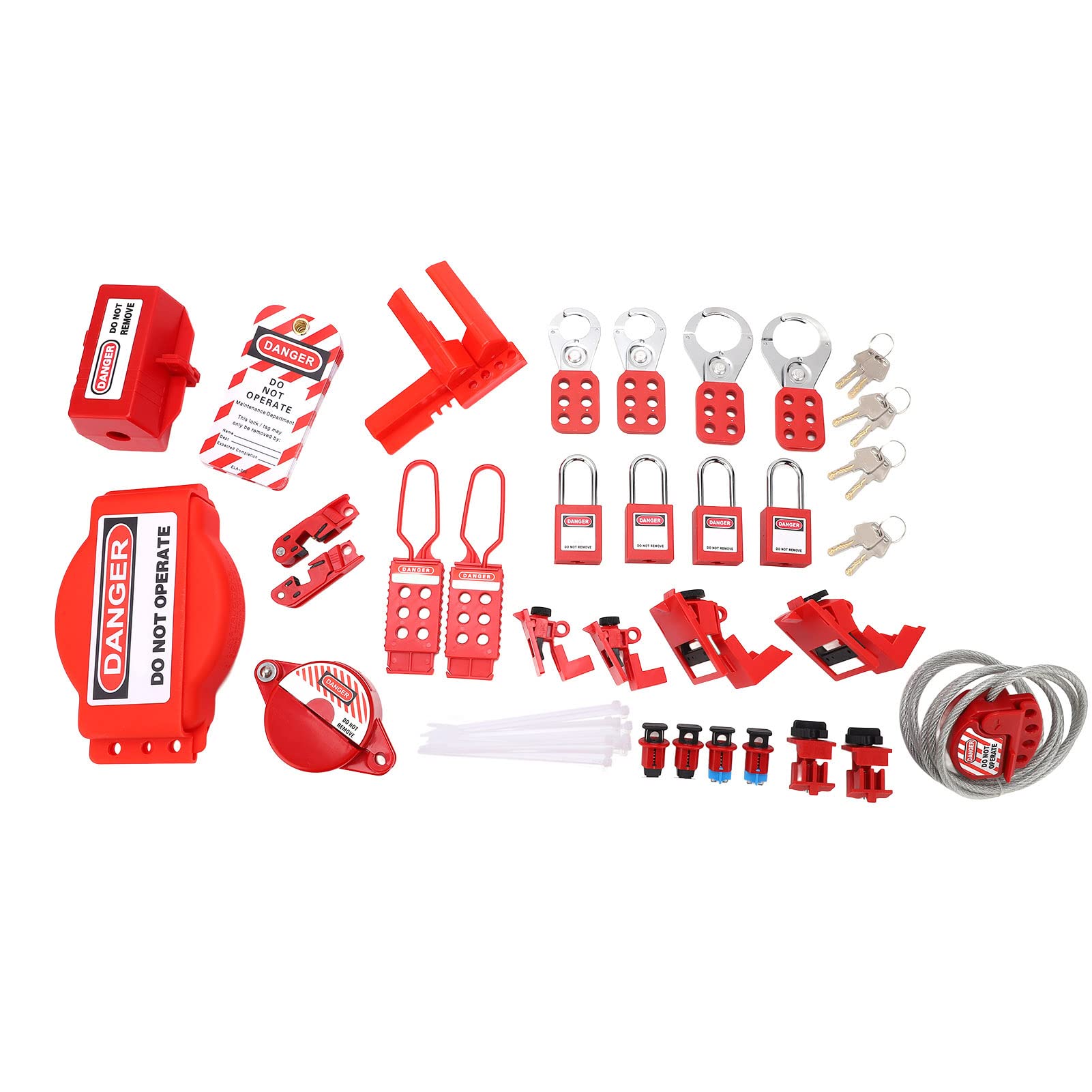 Kit de bloqueo de etiquetado eléctrico para LOTO, incluye candados de seguridad resistentes a altas temperaturas y caja organizadora, ideal para mantenimiento industrial y energía