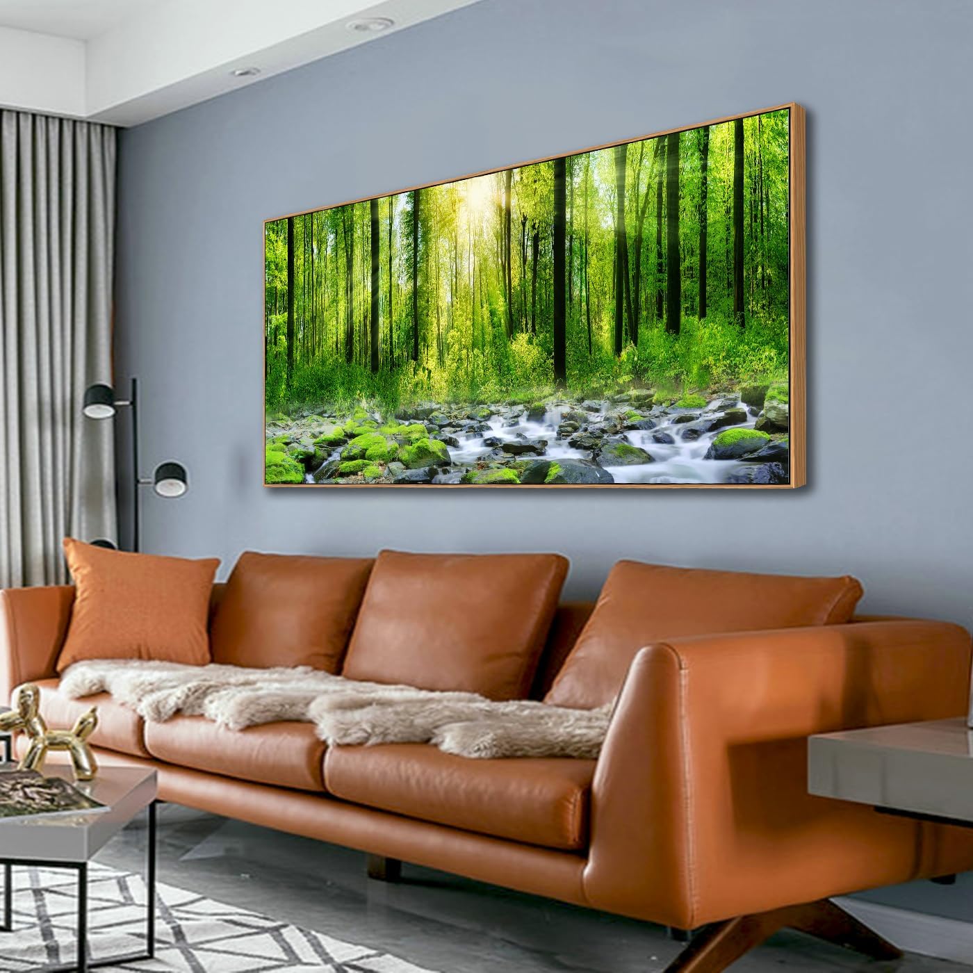 Amazon.com: Large Framed Wall Art for living Room Morning Green Trees ...