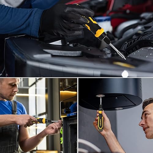 Miniatura 6 de AZUNO Juego de destornilladores de trinquete 24 en 1 con enchufe universal, 20 brocas CRV almacenadas en el mango, 12+8 puntas