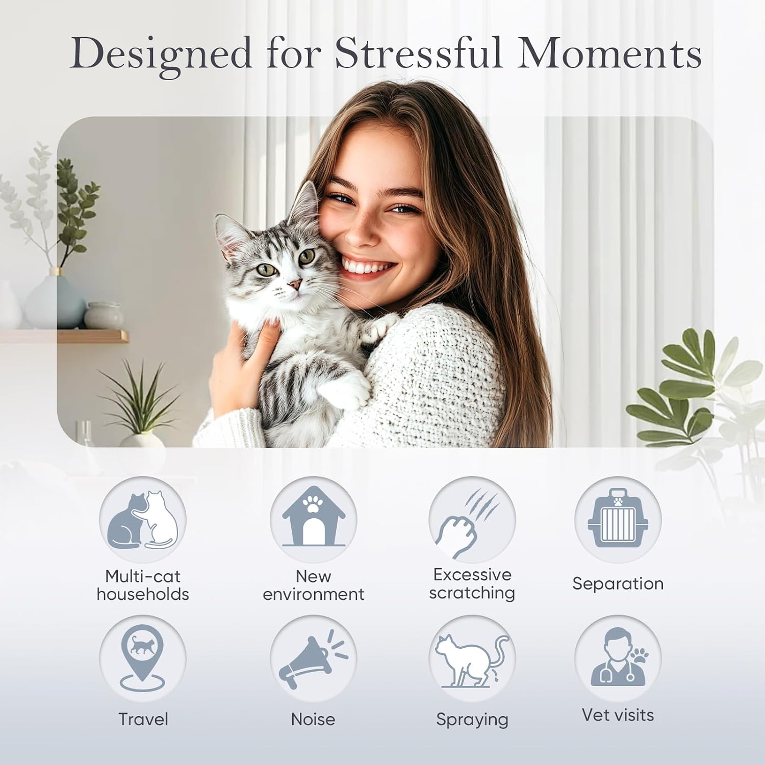 Cat Calming Diffuser 6-in-1 Pheromone Cat Diffuser Kit with 4 Pheromones Refills to Calm Cats – Stress Relief for Cats