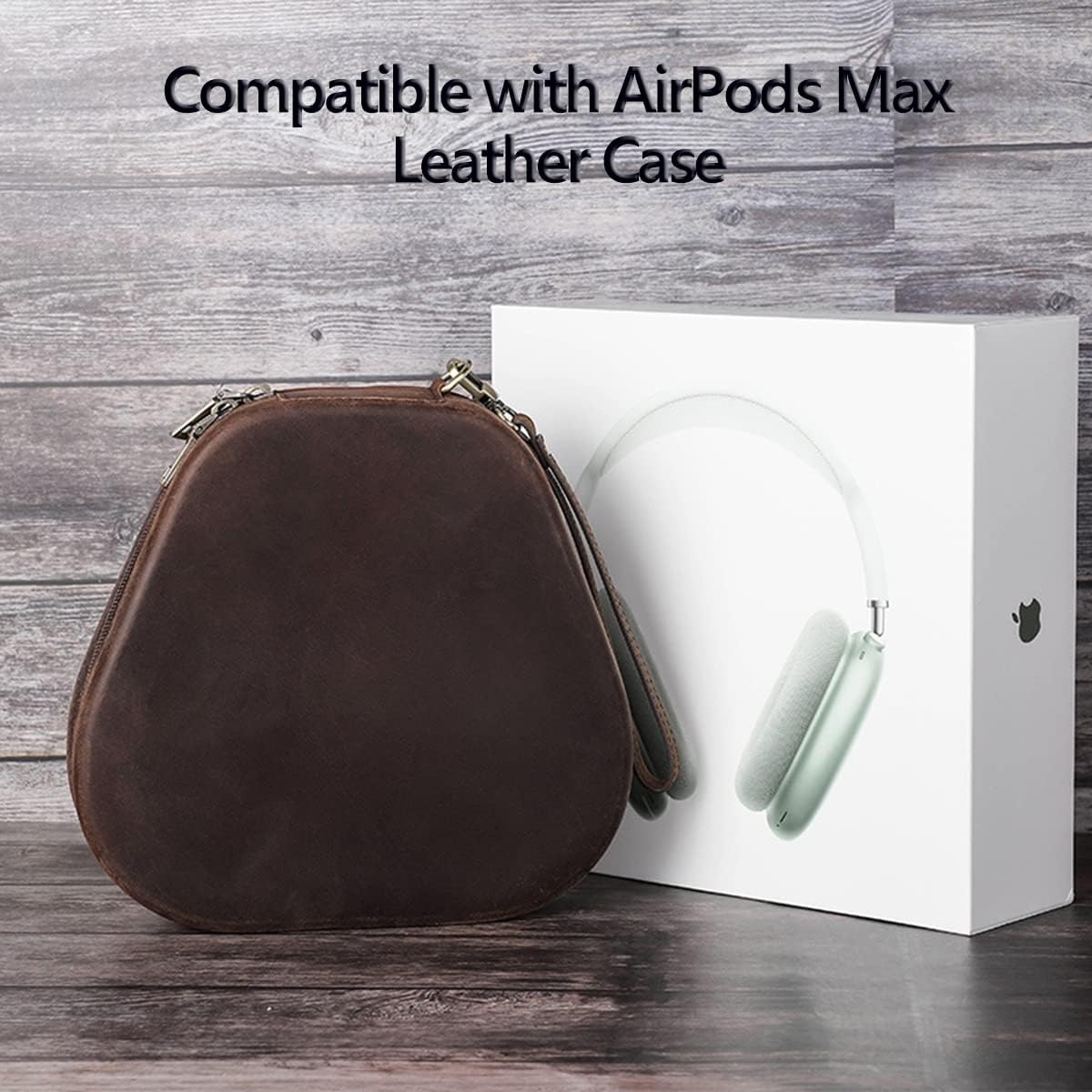 Genuine Leather Case Compatible with AirPods Max Earphone, Handmade Travel Carrying Case with Leather Lanyard, Shockproof Protective Cover Portable Storage Bag for AirPods Max Headphones, Brown