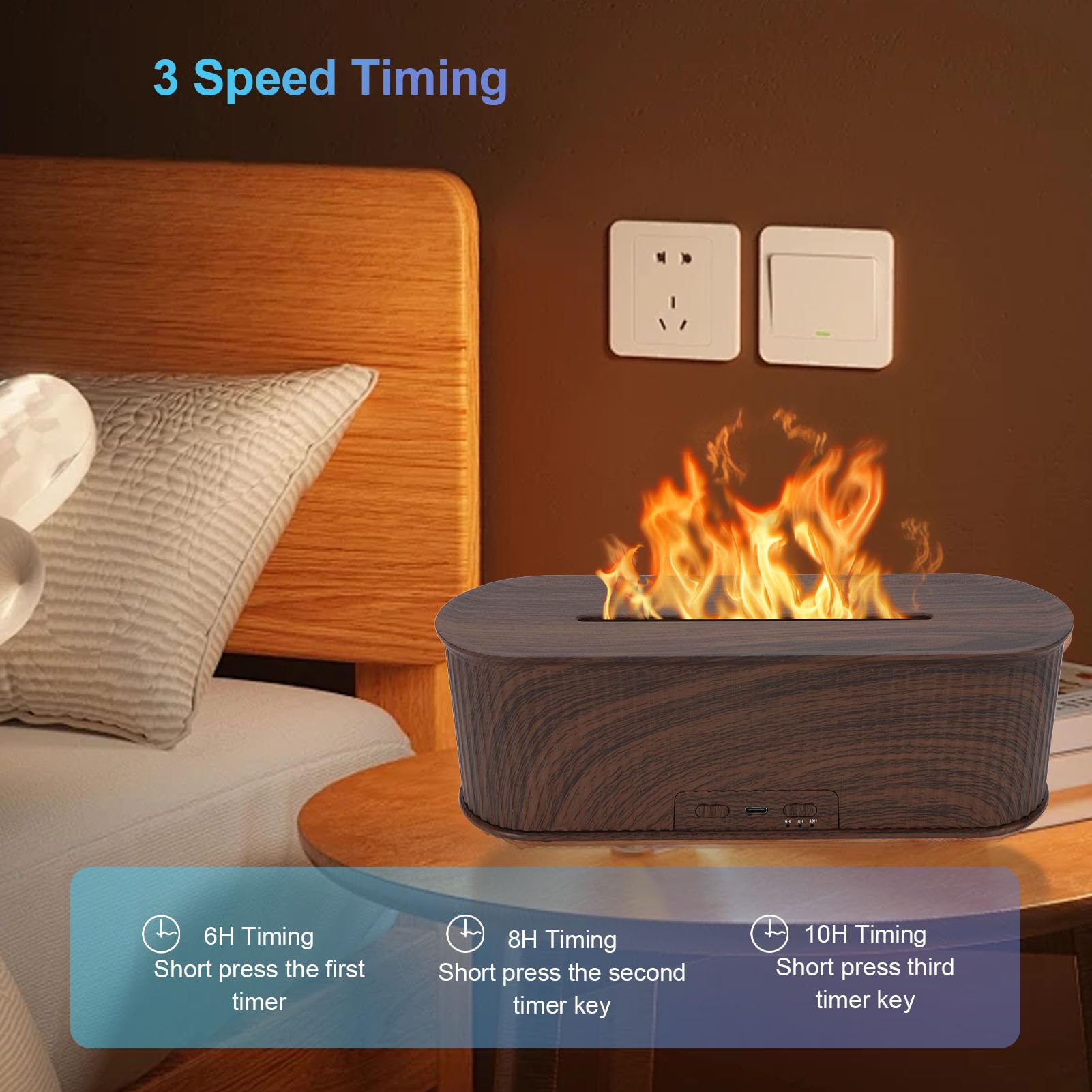 300ml Air Diffuser Humidifier, 25dB Quiet Fire Flame Diffuser Humidifier with 7 Colors LED & Timing, Aromatherapy Diffuser for Bedroom Office (Dark)