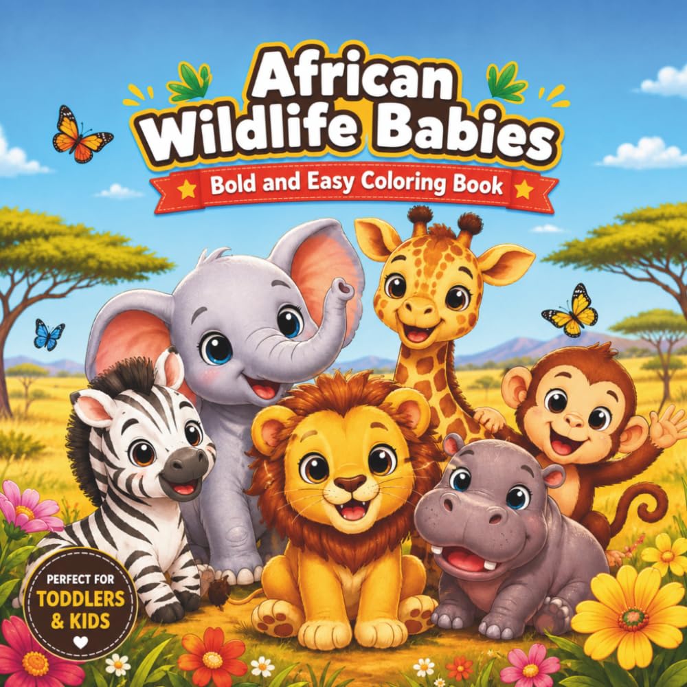 African Wildlife Babies: Bold and Easy Coloring Book