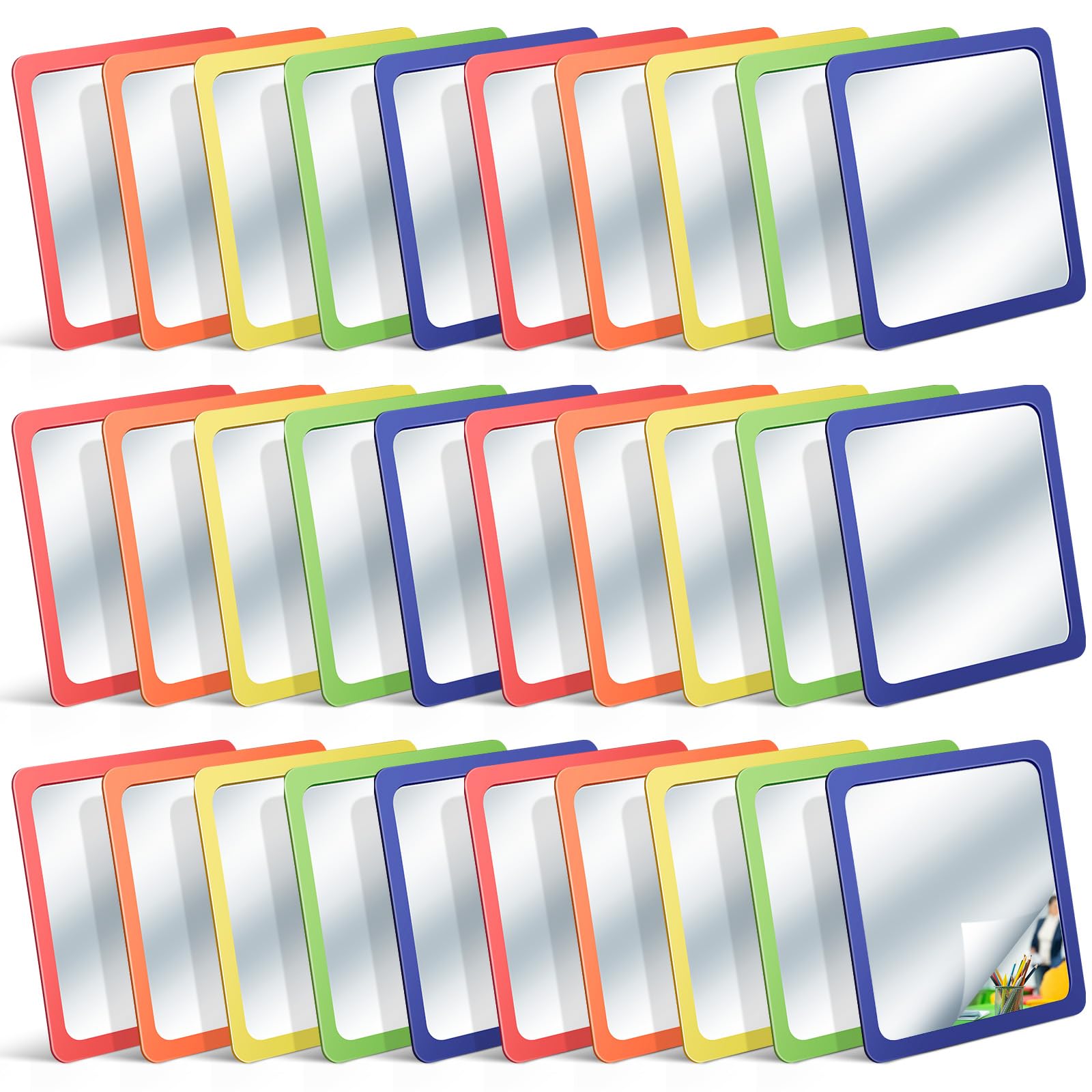Dandat 30 Pcs 10 Pcs Small Mirrors for Kids 6 x 6 Inch Mirror Unbreakable Shatter Proof Mirror Acrylic Square Unbroken Reflector for School Classroom Craft DIY Bathroom (Fulgent Colors)