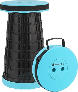 WedDecor Telescopic Folding Stool Retractable Seat - Blue | Adjustable, Lightweight Collapsible Plastic Stool With 440lb Load Capacity For Camping, Hiking, Garden, BBQ & Home Use