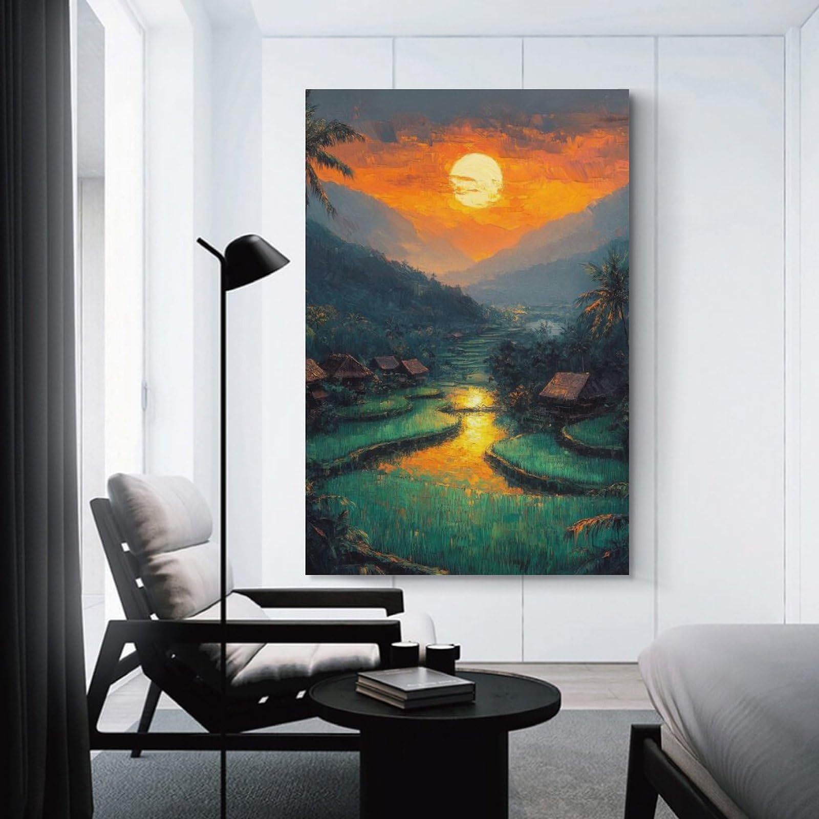 Junmoney Wall Art Print Sunset Over Rice Terraces, 16x24inch(40x60cm), for Bedrooms, Workspaces And Everyday Interiors, Stylish Home Artwork for Focal Walls