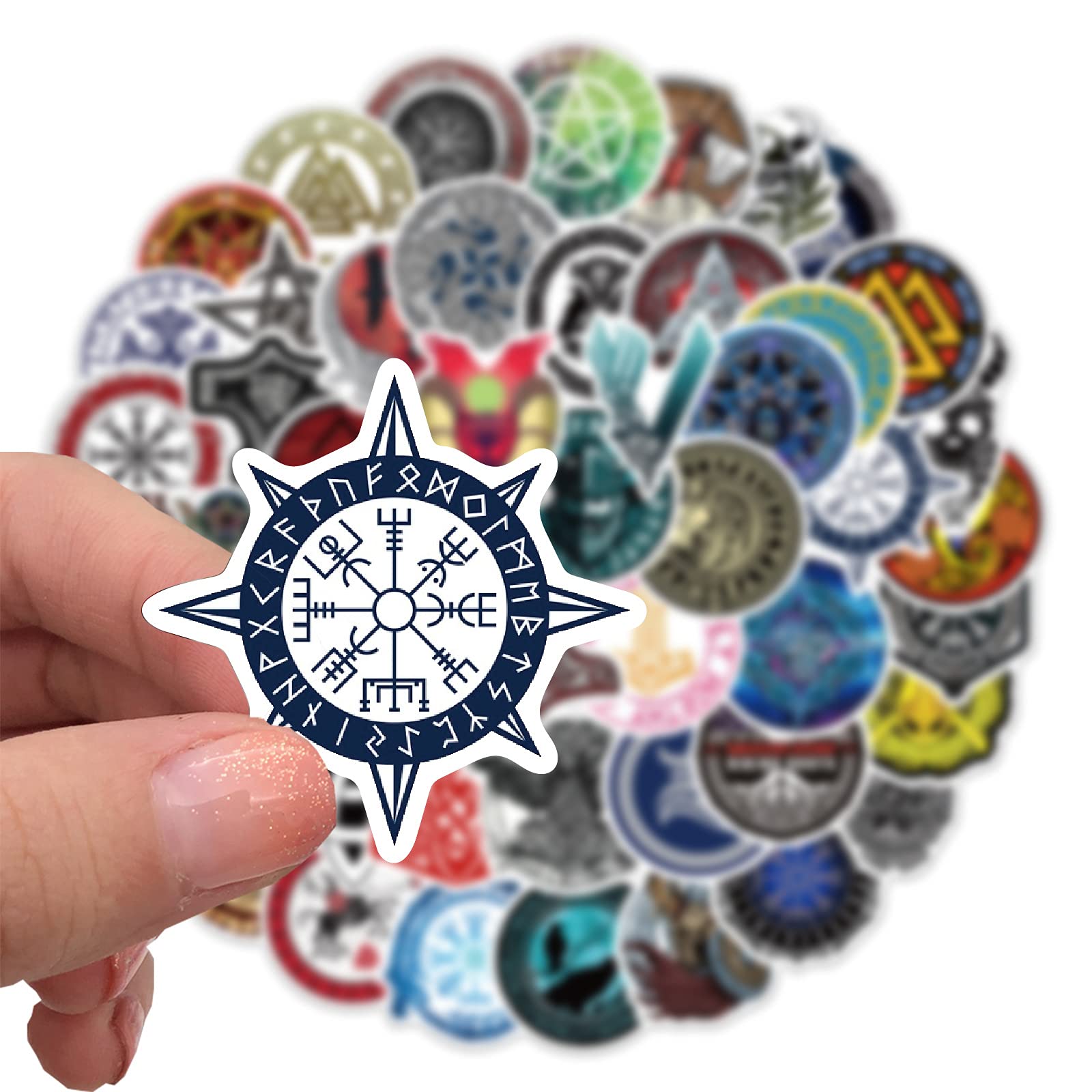 100 Pcs Viking Stickers Pack - Waterproof PVC Vinyl Decals With Runic Compass & Totem Designs