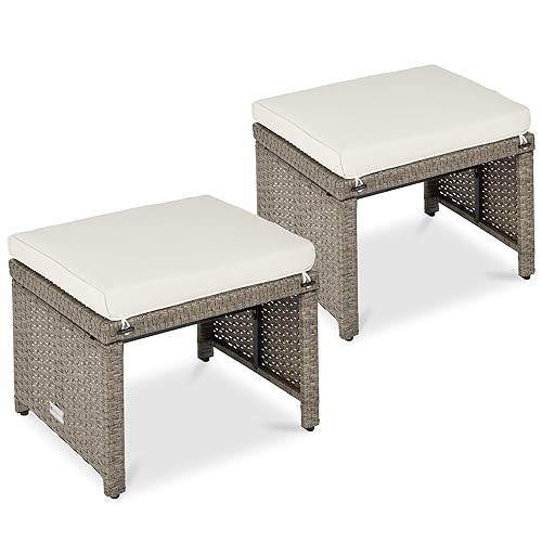 Best Choice Products Set of 2 Wicker Ottomans, Multipurpose Outdoor