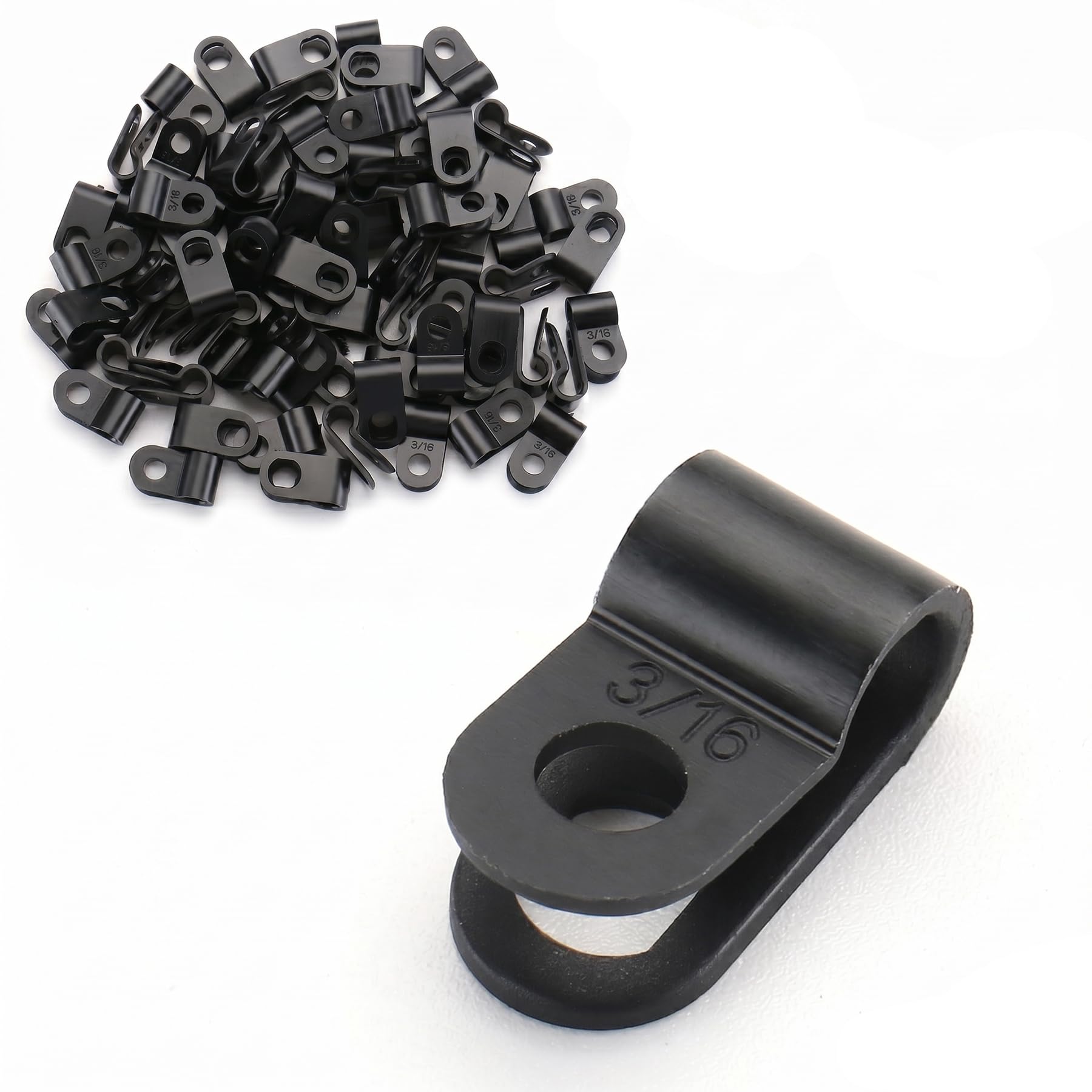 BAOMAIN 3/16-Inch R-Type Cable Clamps, 1000-Pack Black Nylon Wire Management Clips, UC-0.5 Screw-On Cord Fasteners for Home, Office, and Industrial Use