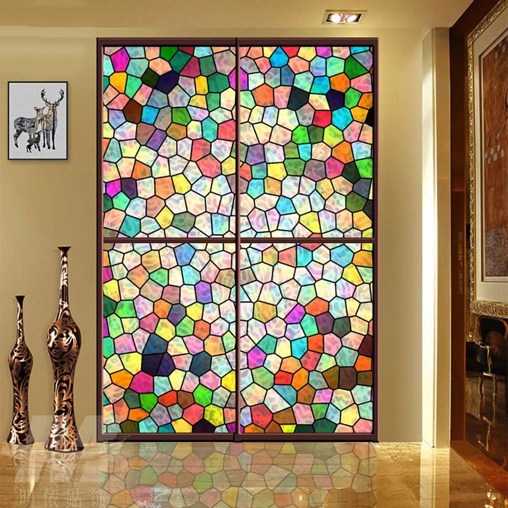 Frosted Glass Sticker Window Film Stained Glass Bathroom Opaque Privacy Self-Adhesive Window Sticker Easy to Install,Geometric Patterns,70x900cm(28x354inch)