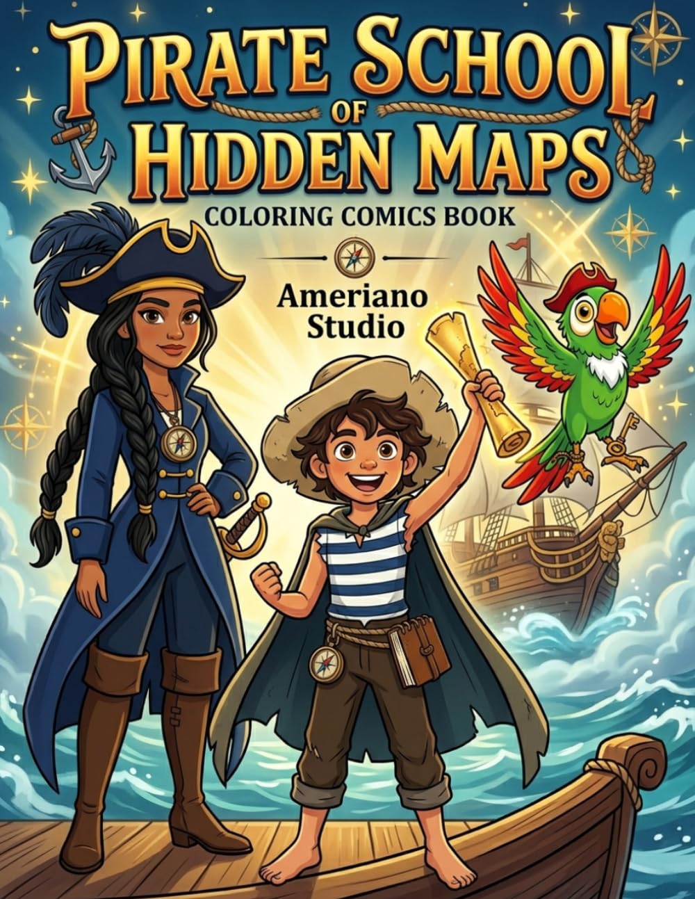 Pirate School of Hidden Maps: A Coloring Comics Book Adventure: 50 Exciting Scenes + 5 Bonus Activities | Join Jack, Captain Mira & Bubble the Parrot on an Epic Ocean Quest!