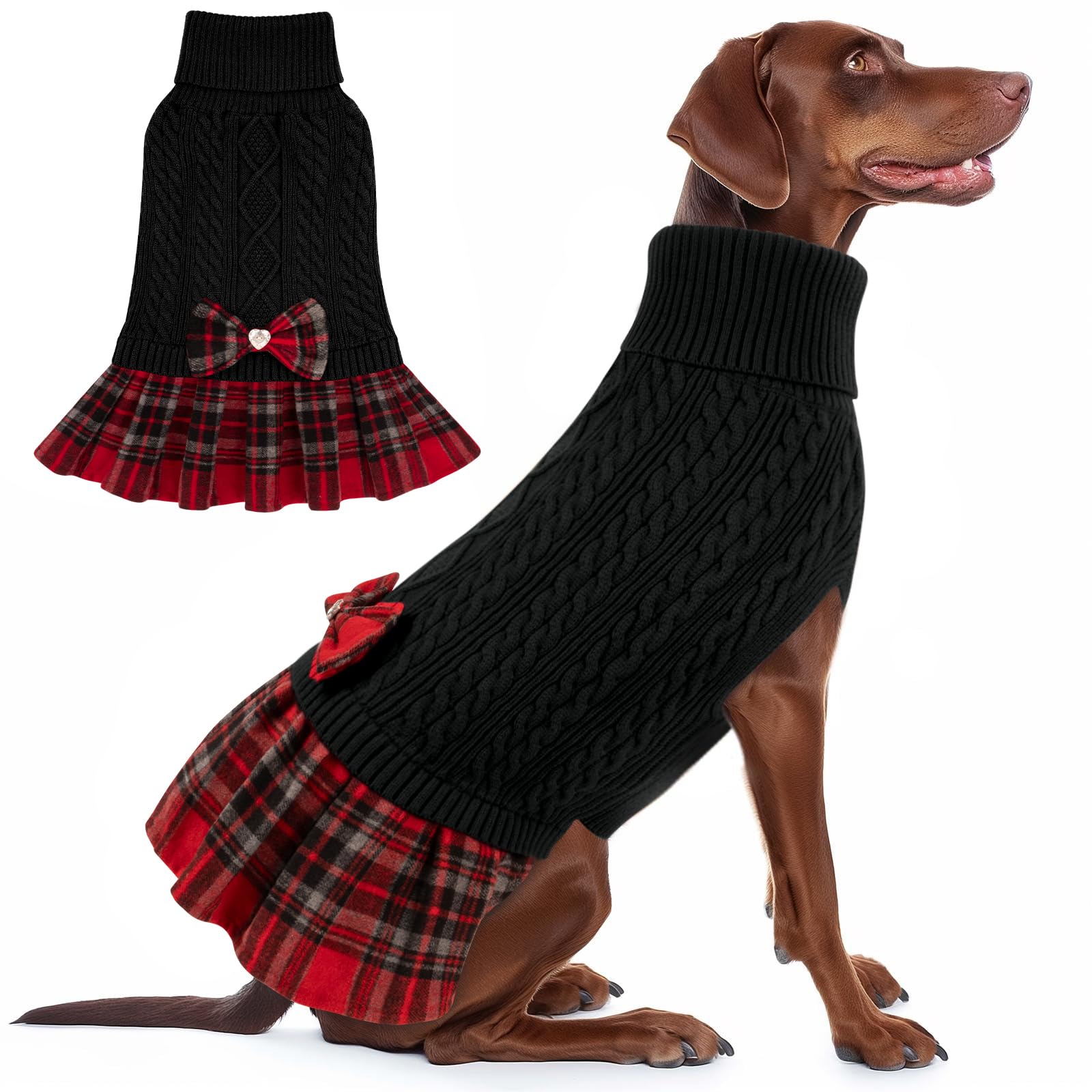 KYEESE Dog Sweater Soft Pullover Dogs Clothes with Bowtie Thick Knitwear Pet Sweater Dress Stretchy Pet Coats Comfy Dog Sweaters for Medium Dogs Boy,