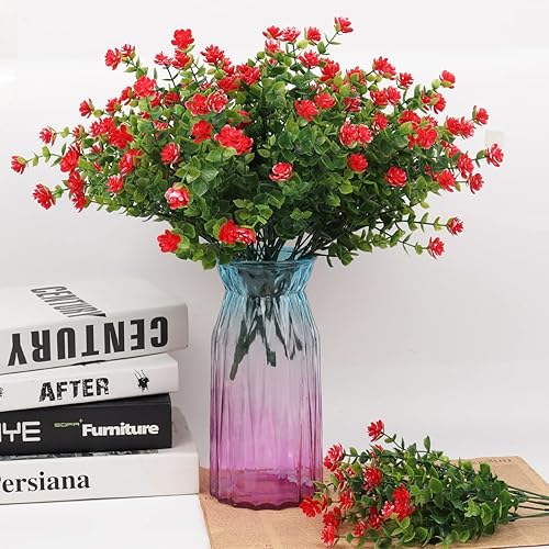 Miniatura 4 de RECUTMS 12 paquetes de plantas artificiales, eucalipto artificial para decoración de porche delantero, flores de primavera sintéticas, vegetación