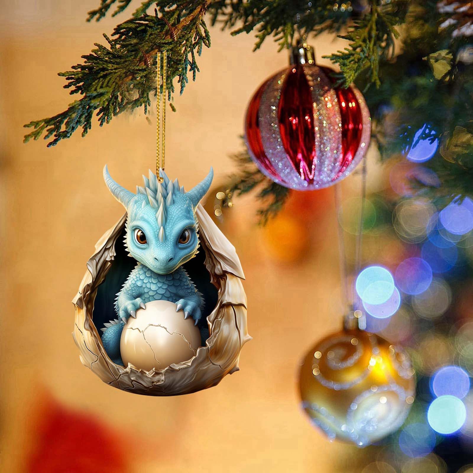 Déco De Noël Dragon Pour Sapin - Lot De 6 Pendentifs Acrylique 2D à Suspendre - Idée Cadeau Originale Pour La Maison, Bureau, Jardin
