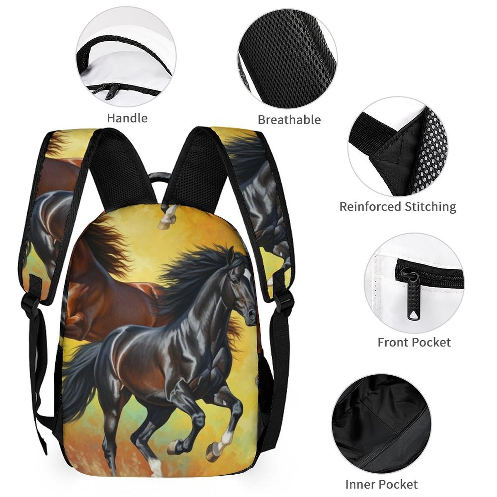 Mochila con bolsa de almacenamiento para la lonchera, conjunto de mochila para libros de caballos salvajes y cosméticos.