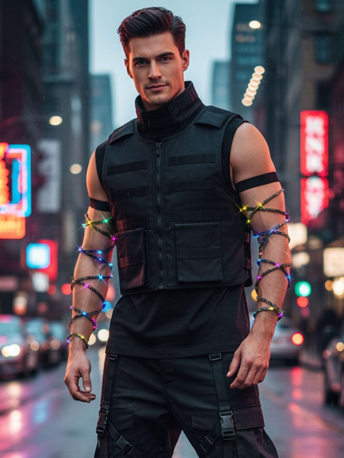 Arm Wraps Rave Glow Body Harness Light Up Hand Straps Cyberpunk Neon EDM Outfit Festival Accessories for Women: Black a