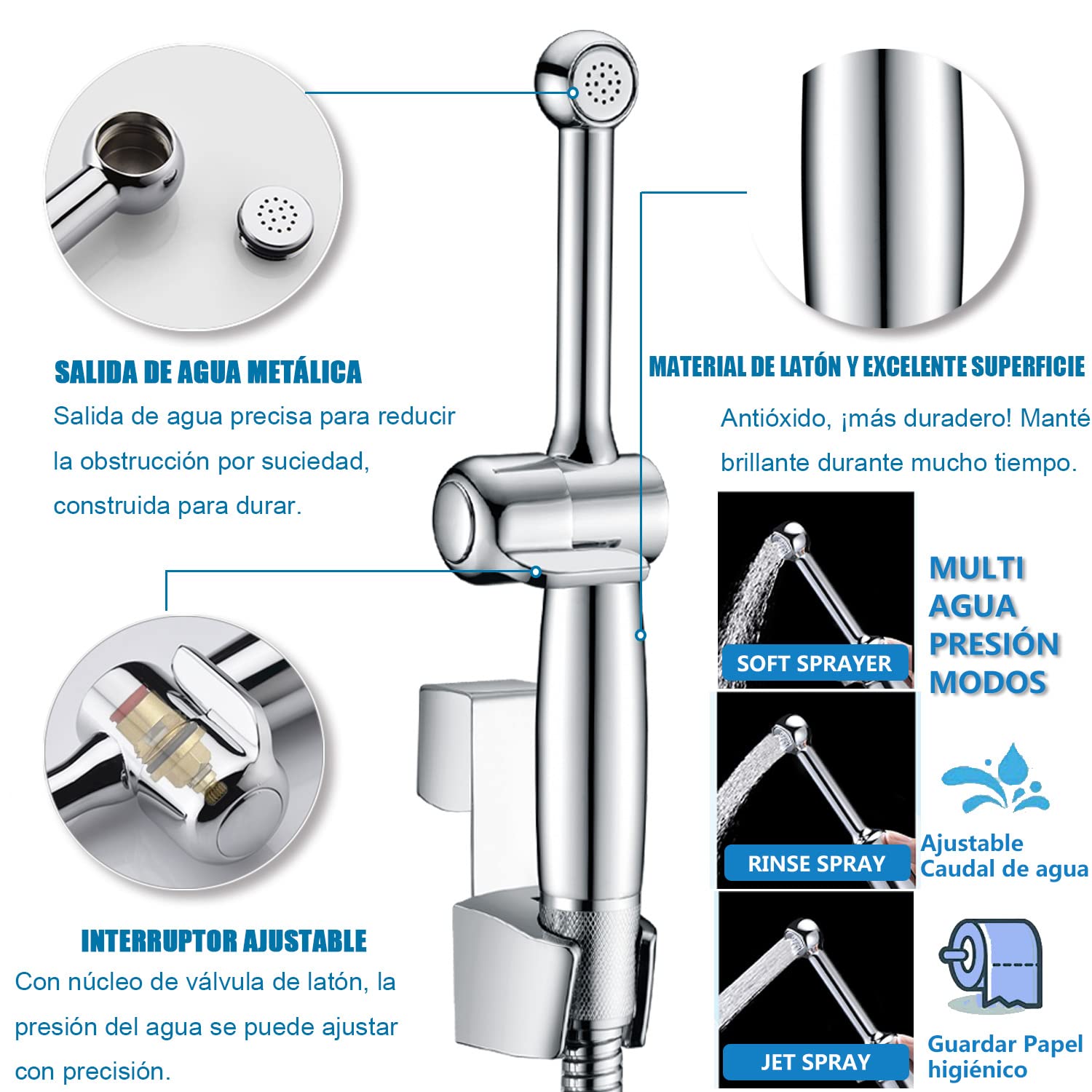 Kit de Pulverizador de Bidé de Mano Uvish Grifo Bidet Para wc Baño Douche, Kid Ass Wash, Higiene Personal, Cromo Sólido Latón
