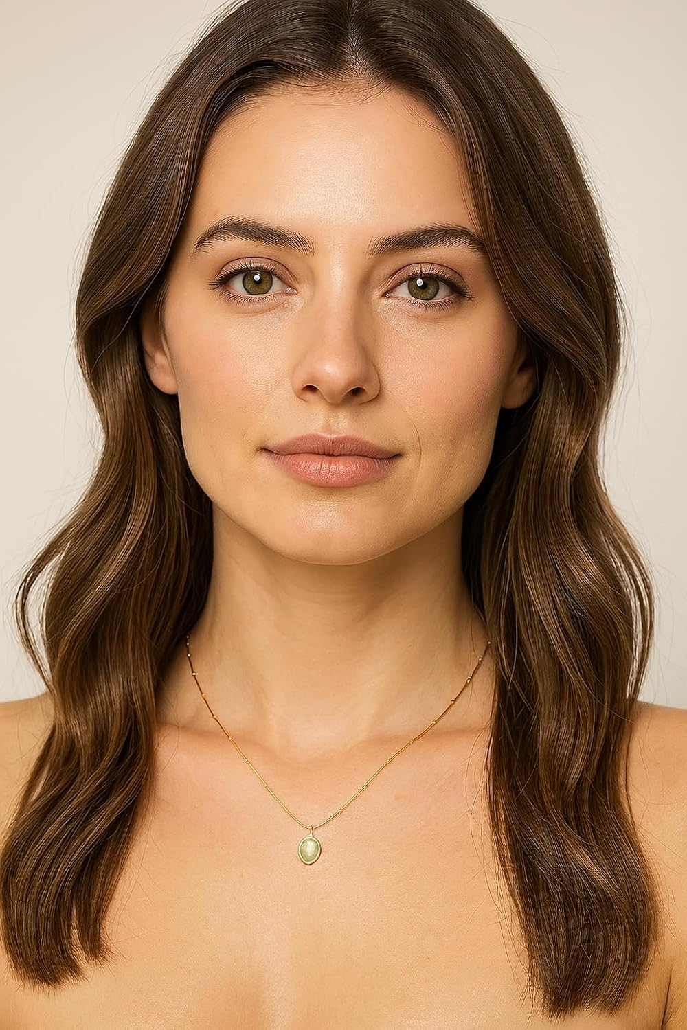 18k Gold Plated Stainless Steel Healing Stone Oval Pendant Necklace Jewelry Gift for Women - Image 2