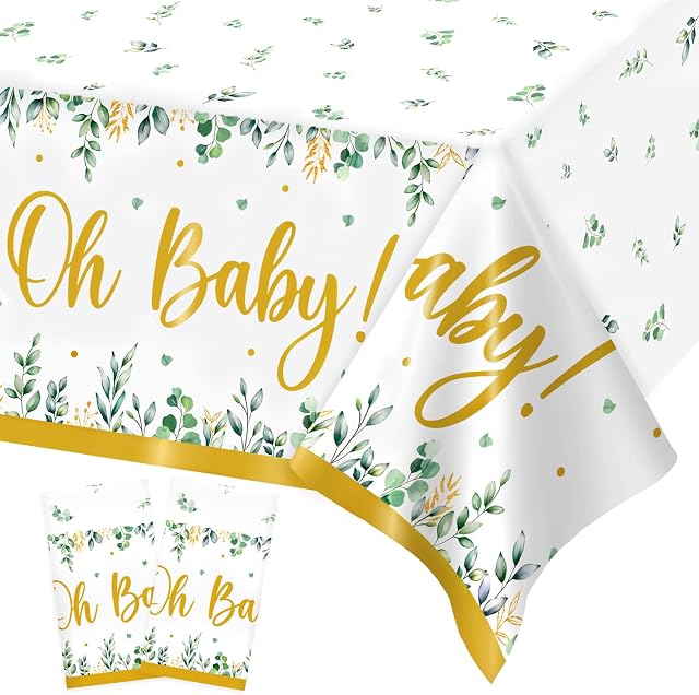 2 Pack Neutral Sage Green Table Cover Plastic Table Cloth Rectangular 274 x 137cm Oh Baby Disposable Tablecloths for Parties Baby Shower Birthday Decorations