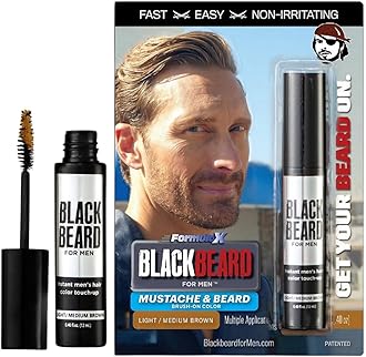 Blackbeard for Men Instant Beard Color – All Day Beard, Mustache, Eyebrow, and Sideburns Color – Temporary, Hypoallergenic Beard Dye Alternative – Up to 45 applications – Light Medium Brown, 1 Pack
