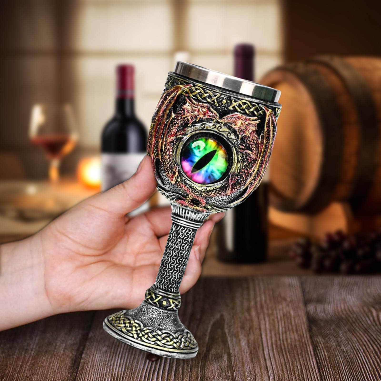 ZONSUSE Calice Drago, Calices Occhio Dragos, Bicchiere da Vino Medievale, Goblet in Acciaio Inox, Tazza Halloween 180ml (Occhi)