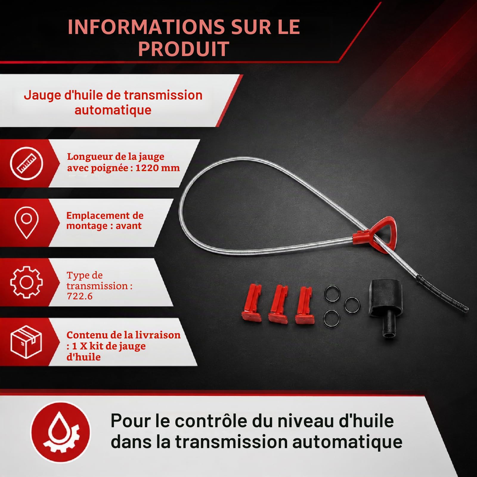 Barre de mesure automatique de transmission pour huile Mesure 1220mm Compatible avec Mercedes W163 W203 W208 W210 W211 W220 140589152100 1405891521 140-589-15-21 168589012100