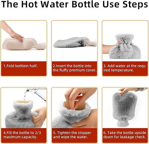 Miniatura 7 de Botella de agua caliente con tapa suave (2 litros), bolsa de agua caliente clásica de goma para calambres, alivio del dolor de cuello, hombros,