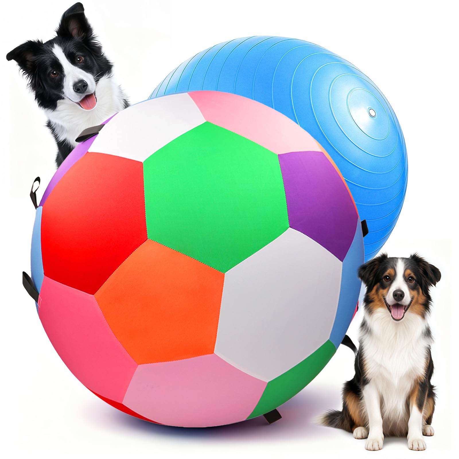 Herding Balls für Hunde, 63,5 cm, Herding Ball für australischen Schäferhund, Outdoor-Hundeball für Bewegung und geistige Stimulation, interaktives Hundespielzeug mit Gurtband, bunt