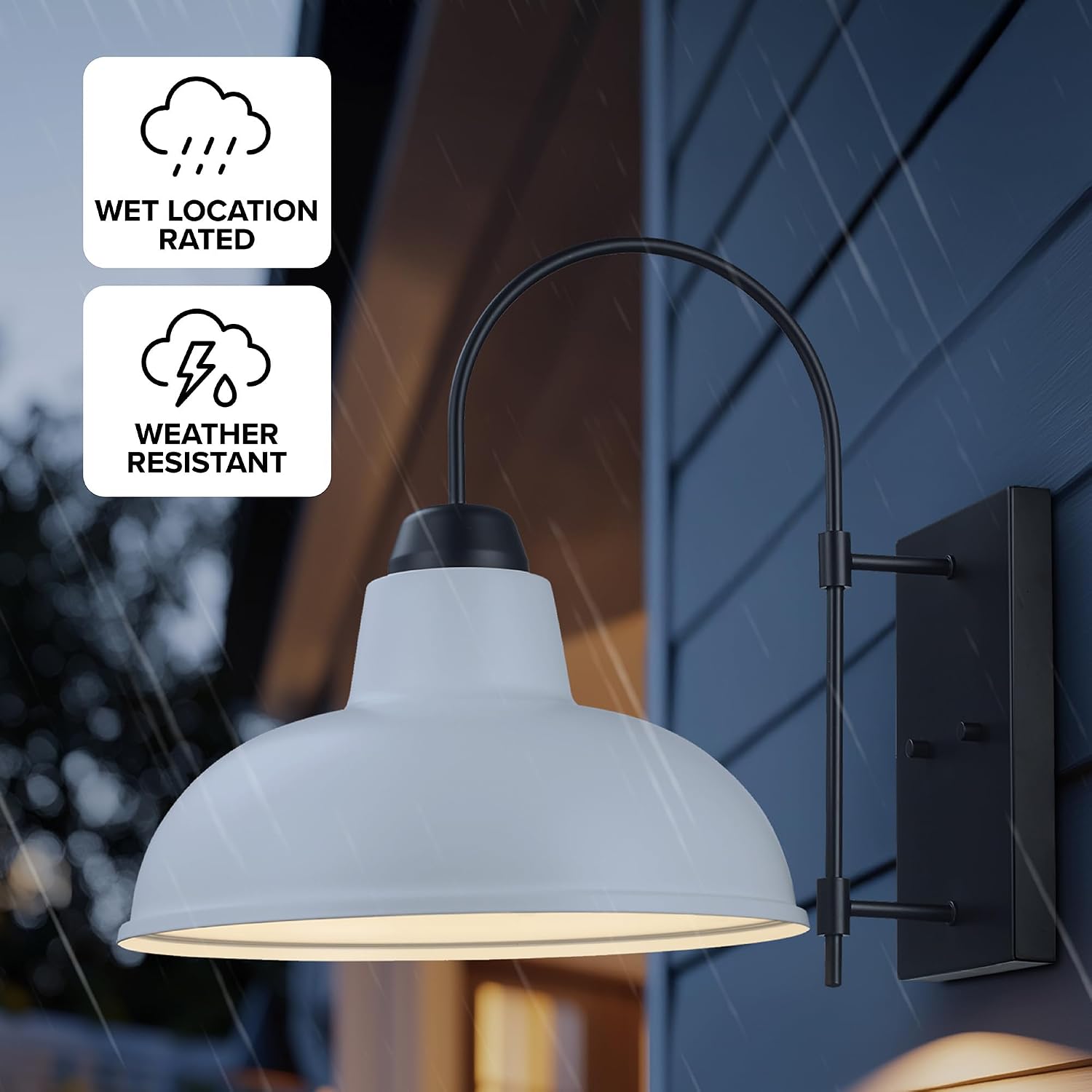 Asher Hamilton Hawthorne Outdoor Wall Lamp | Black Finish | 13.75 x 13.75 Inch Exterior Wall Sconce | Wet Rated | E26 Bulb Compatible | Metal Construction for Porch, Patio, Garage (White, 14-Inch)
