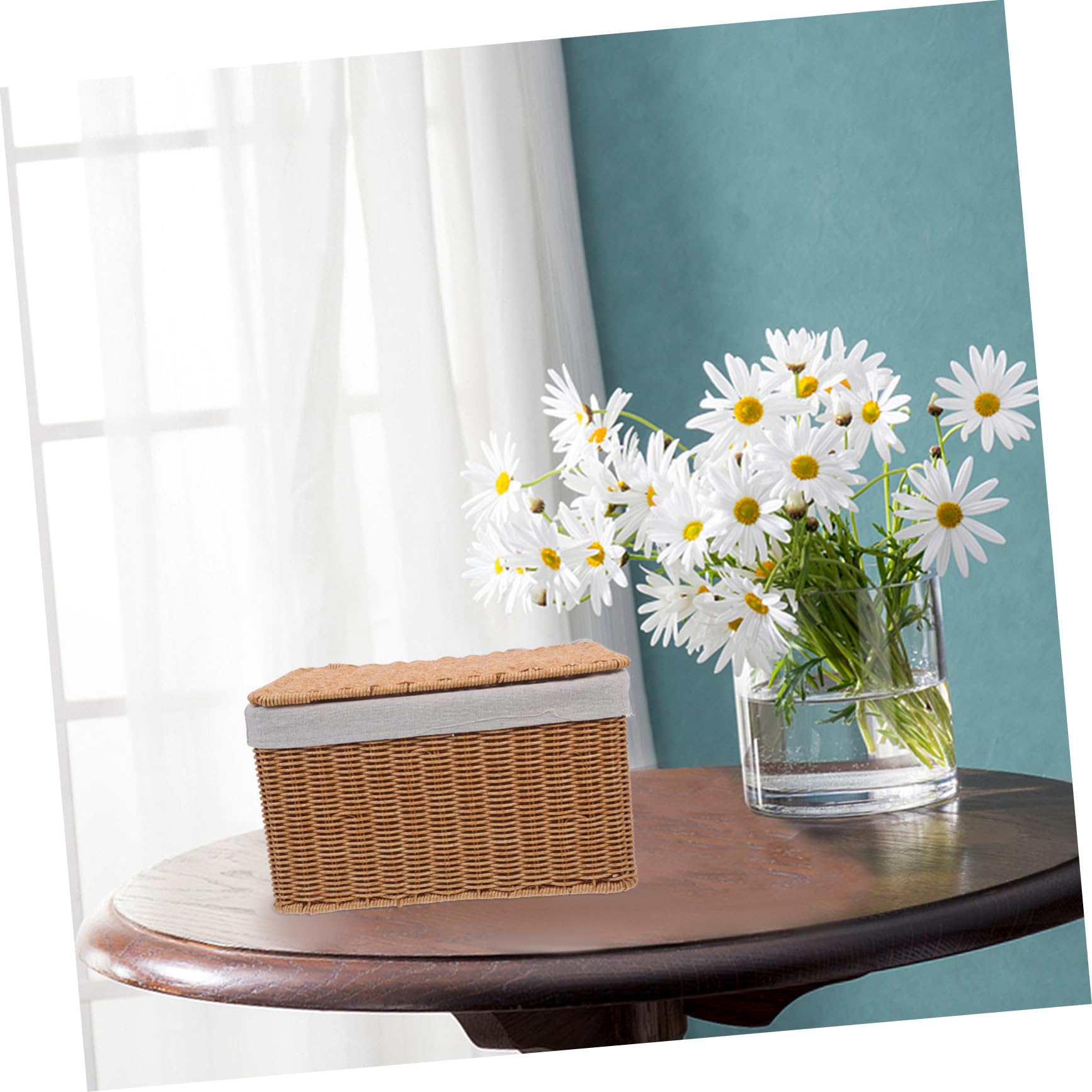 Cestino Rettangolare Intrecciato in Vimini con Coperchio e Doppie Maniglie, Porta Oggetti Versatile per Biancheria e Libri, Contenitore Grande 36x26x21 Cm per Organizzazione Casa