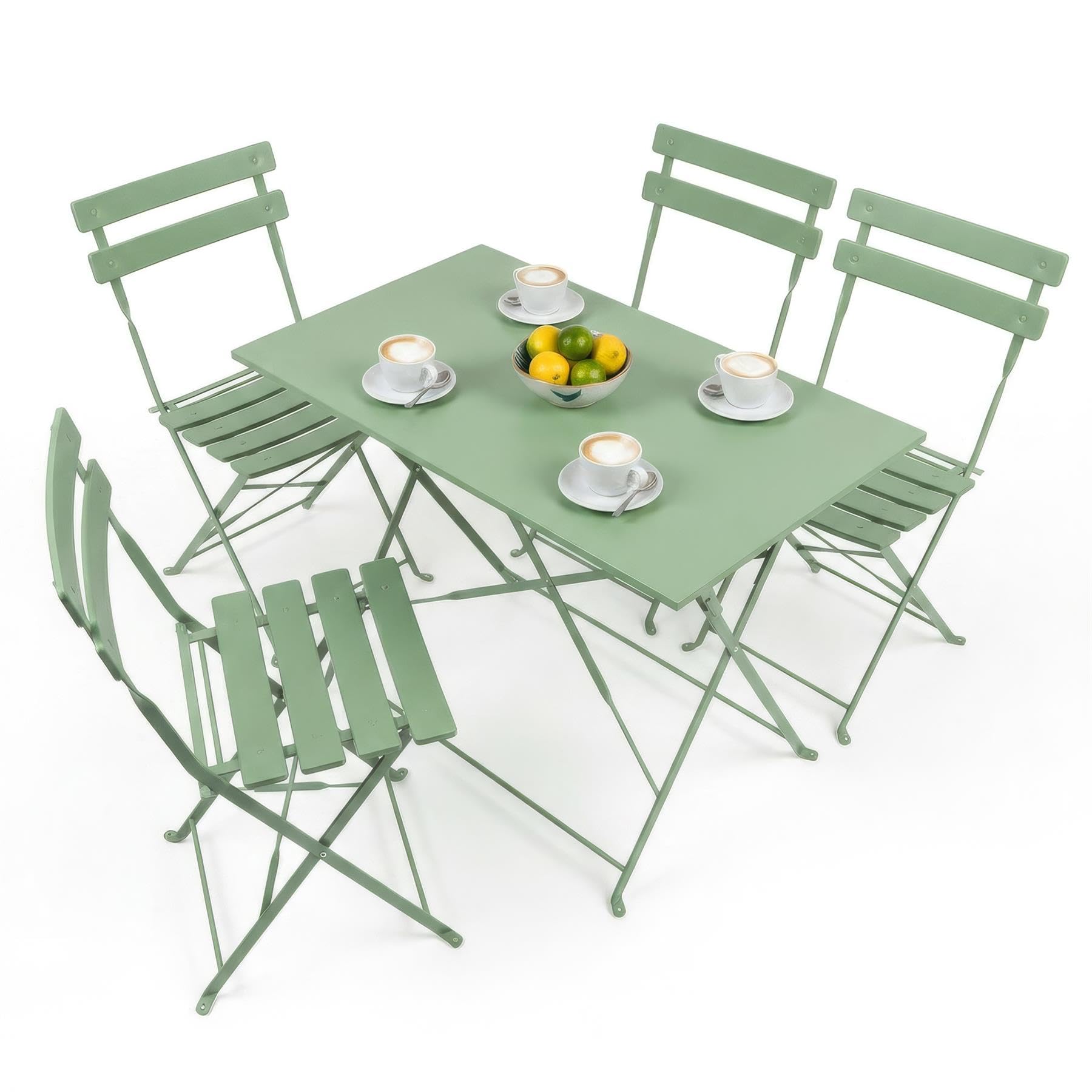 Harbour Housewares 5 Piece Bistro Set Green Folding Garden Table & Chairs