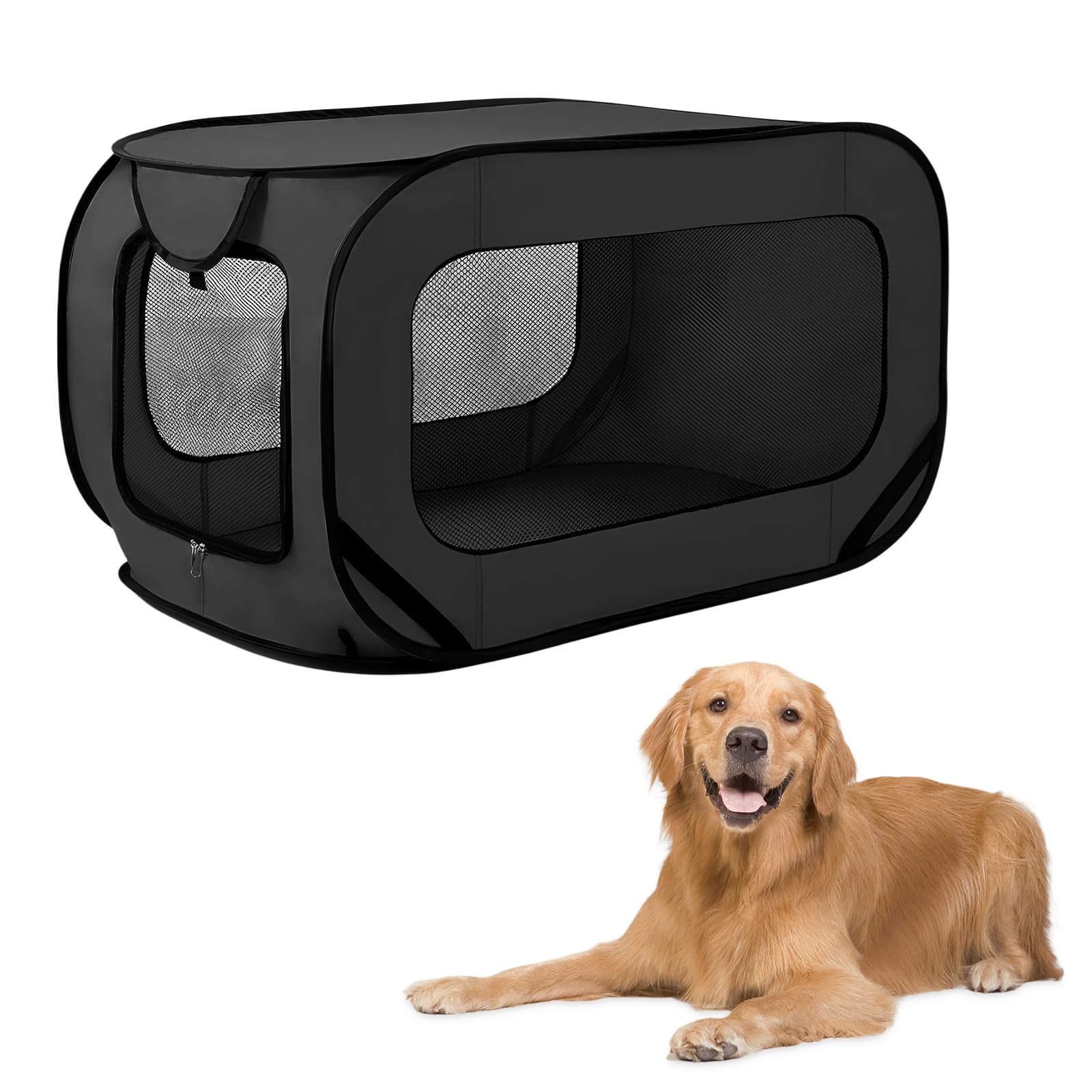 Dog Travel Crate Foldable Pop Up Dog Crate with Storage Bag 94 * 53 * 53cm Small Dogs Playing Tent Cage Travel Pet Kennel Portable Puppy Seat Kennel for Indoor Outdoor Small/Medium Dogs Cat (Black) — image 1