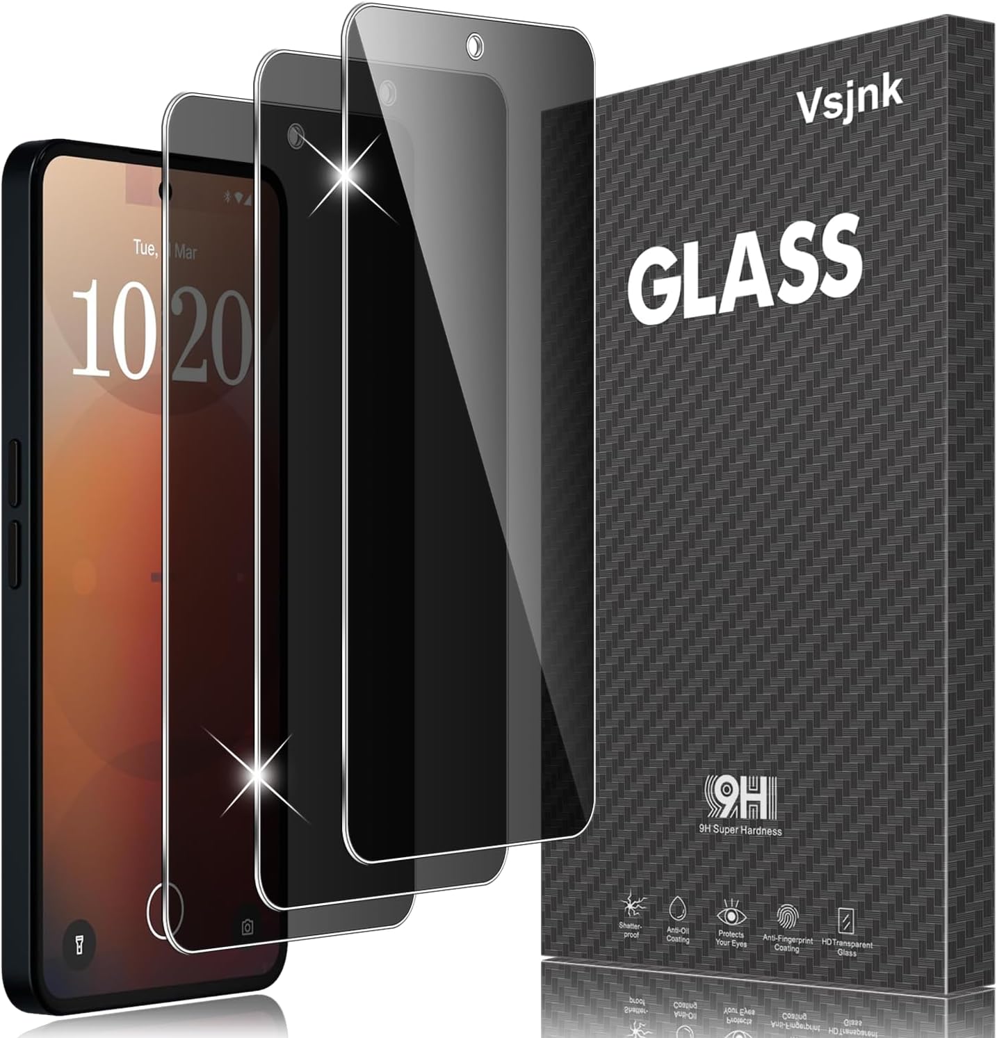 Tempered Glass Compatible with Nothing Phone 3a / 3a Pro Anti-Spy Screen Protector, 3 Piece HD Screen Protector 9H Hardness Glass Bubble-Free Anti-Scratch