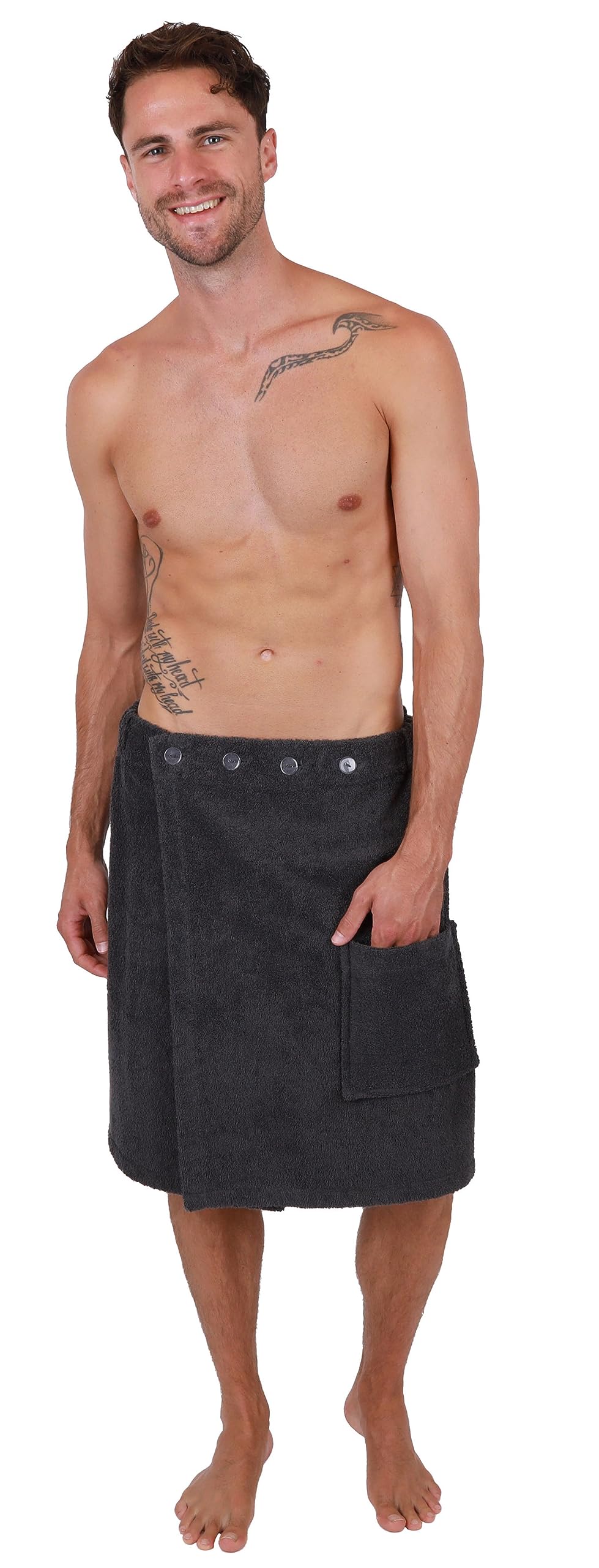 Betz Saunakilt Berlin für Herren – 100% Baumwolle 420 g/m² – verstellbar mit Tasche für Sauna & Wellness Graphit