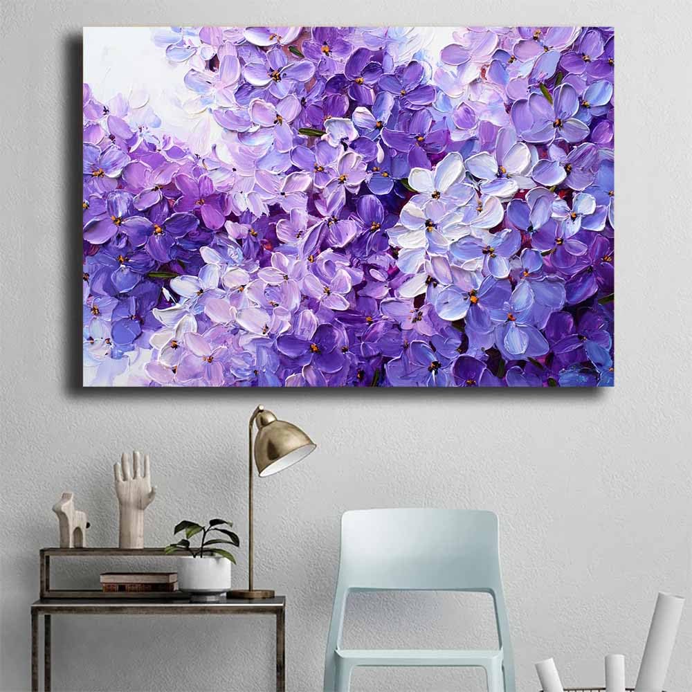 CUDAOO Semplice arte botanica Stampe su Canvas Lillà viola per Camera da Letto Agriturismo Soggiorno Bagno(viola)-60x90cm Incorniciato