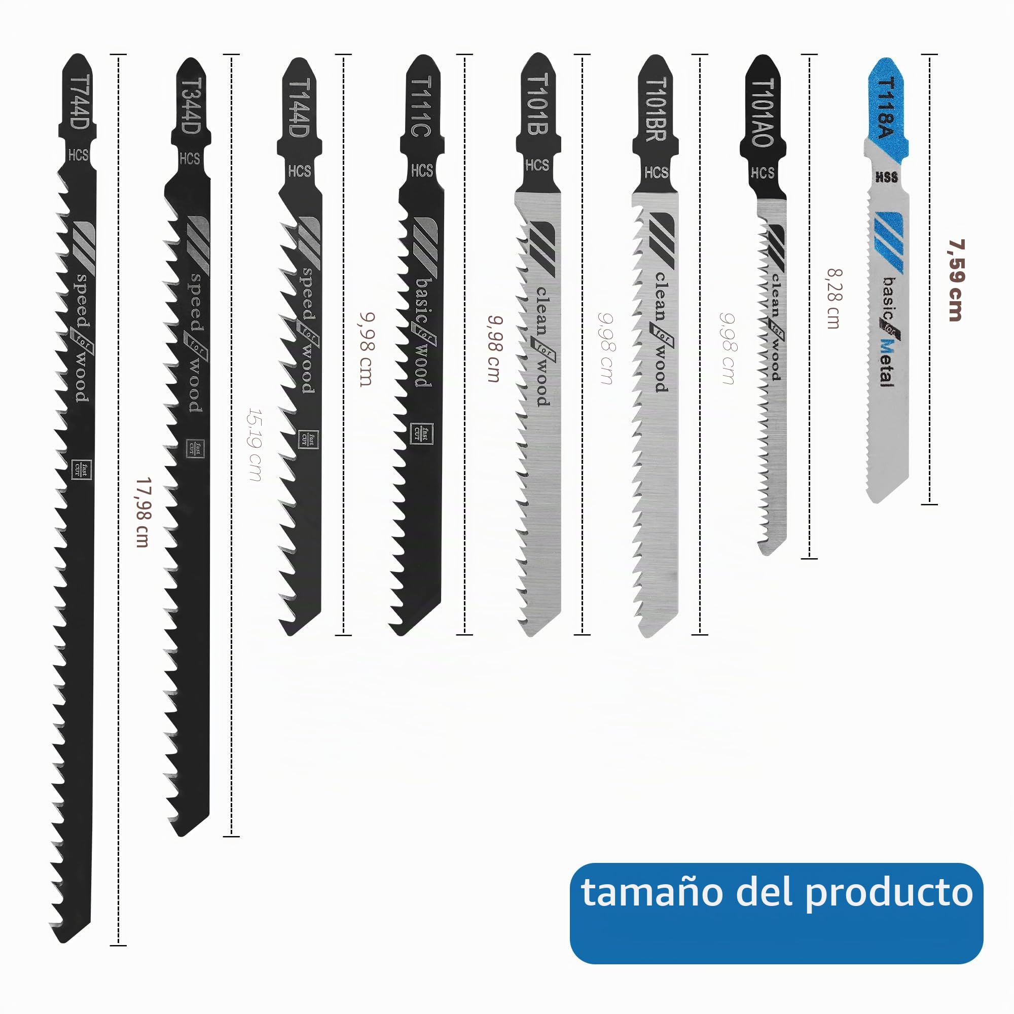 40 Profesional Hojas De Sierra De Calar Basic，8 modelos Accesorios Sierra De Calar，Vástago en T hojas de Sierra de Calar Con caja de plástico portátil，Ideal para madera, plástico y metal