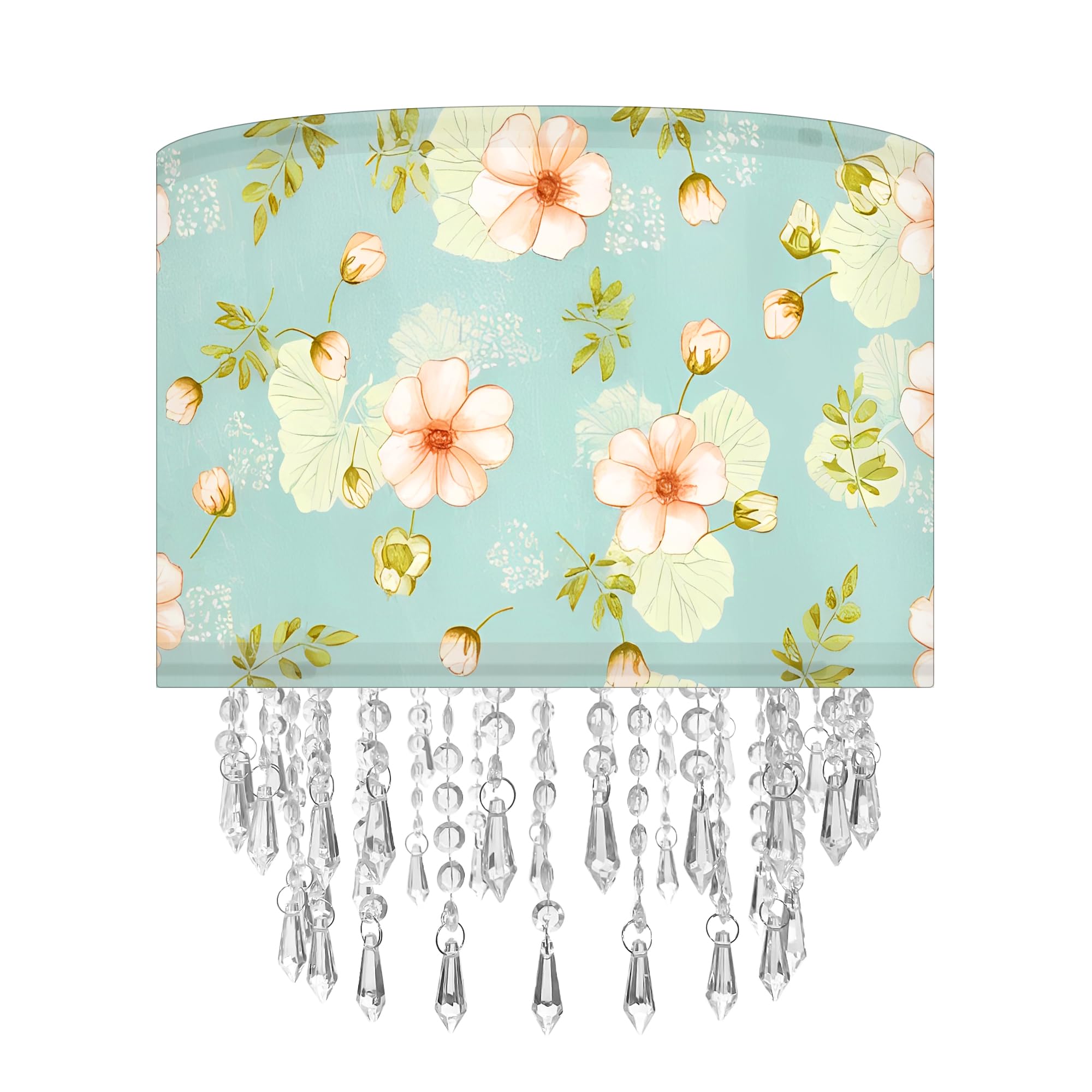 Spring Flower Light Shade with Acrylic Bead Droplets, Teal Wild Floral Fabric Lampshade for Pendant Table & Floor Lamps, Nature Decor for Garden Women, 30cm — image 1