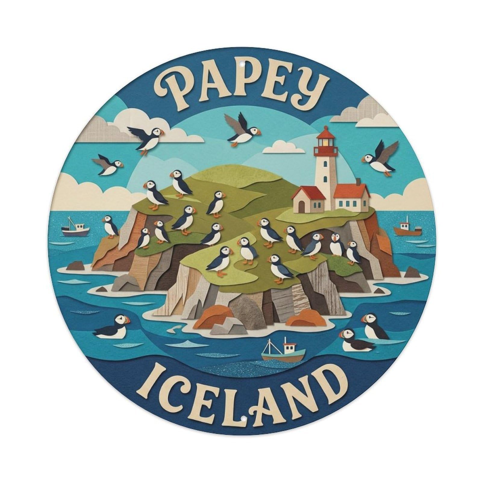 Fqnyr Style Metal Tin Sign Vintage Travel Papey Iceland Puffin