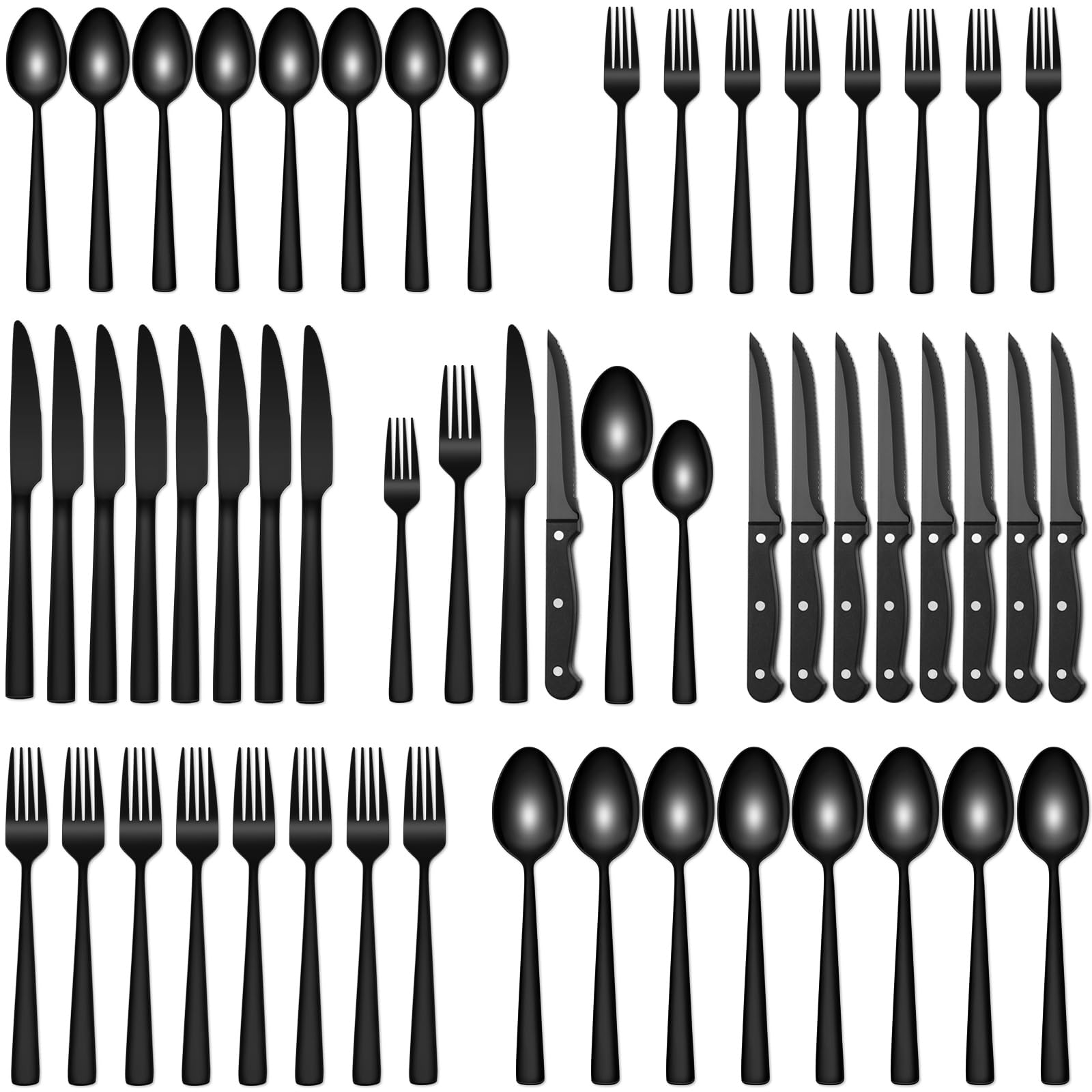 60 Piece Silverware Set+ 40 Piece Black Silverware Set with Steak Knives,Stainless Steel Flatware/Tableware Set Include Spoons/Forks/Knives,Mirror Polished Cutlery Set For Home Kitchen Restaurant