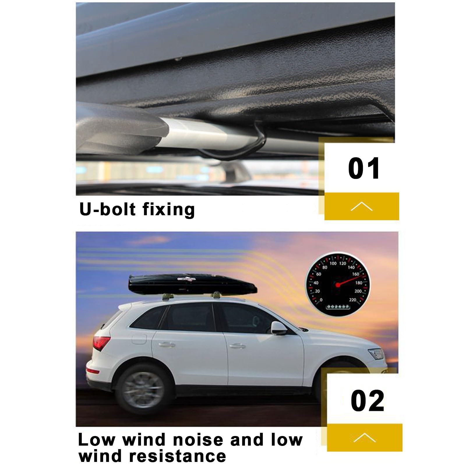 Cofre Techo Coche, Baúl de Techo Rígido de ABS de 300/480/500/550 L con Cerradura de Seguridad y Apertura Lateral, para Coche, Furgoneta y SUV(120x79x24cm)