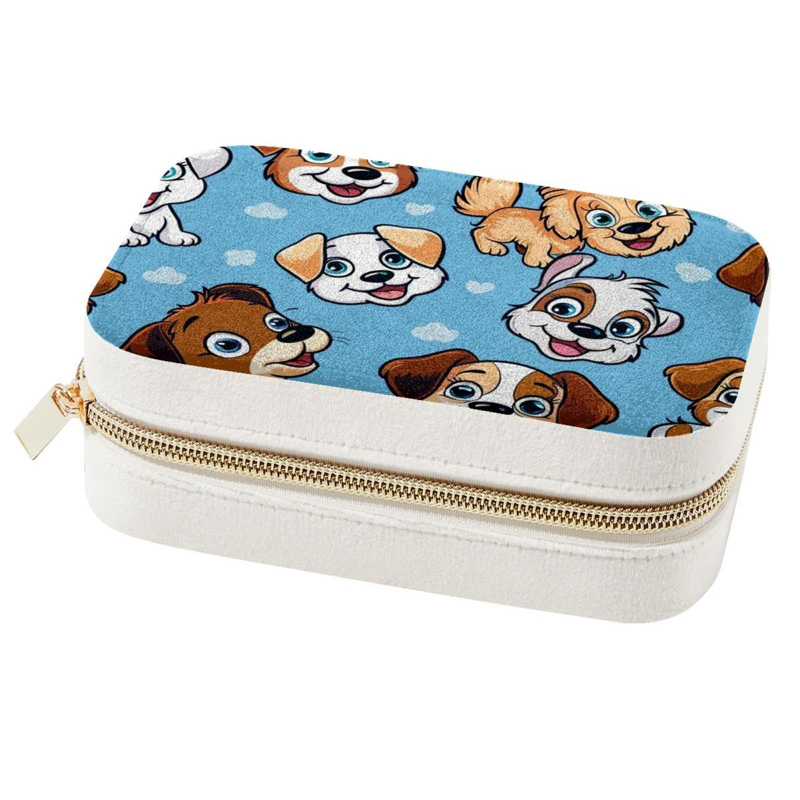 Boîte à bijoux portable Happy Dogs pour boucles d'oreilles et bagues