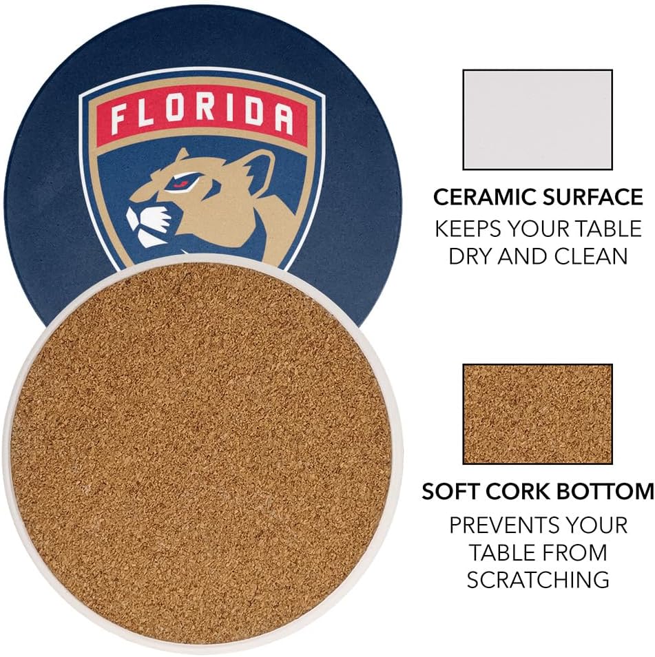 Florida Panthers Logo Round Ceramic Coasters, Set of 2, 3.9" Ceramic Stone & Cork Base, Drink Coaster for Tabletop Protection - Image 2