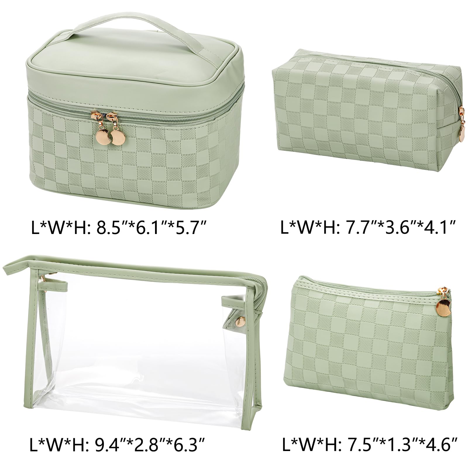 Hedume Set of 4 Makeup Bags, Waterproof Cosmetic Bag Set, Leather Portable Travel Cosmetic Bag, Multifunction Organizer Storage Bag for Makeup, Brushes, Toiletries and Accessories