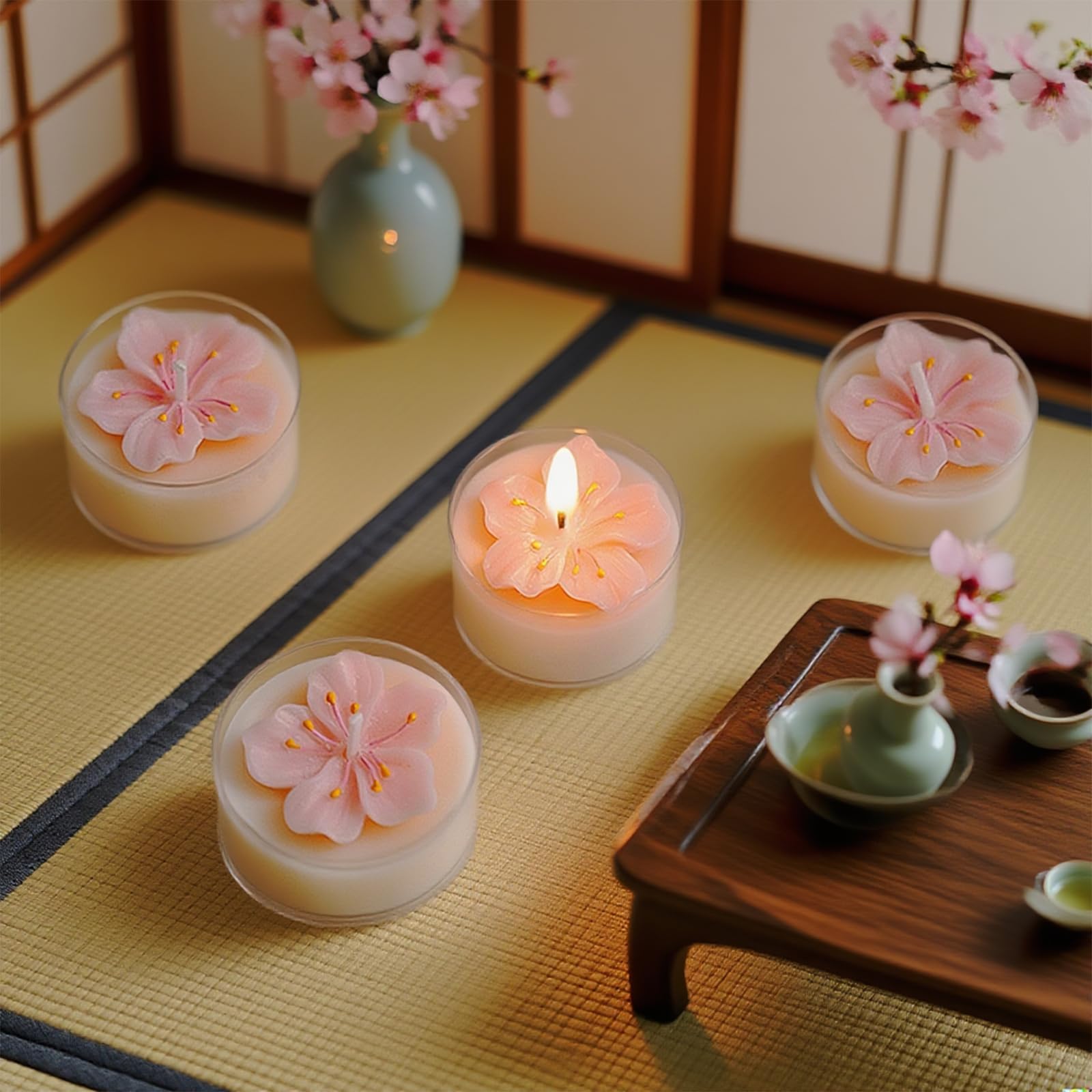 Floral Floating Candle,4Pack Peach Blossom-Shaped Soy Wax Tealight Scented Candle for Tables,Baths & Parties | Instagram-Worthy Decor, Bridal Gifts & Mood Lighting